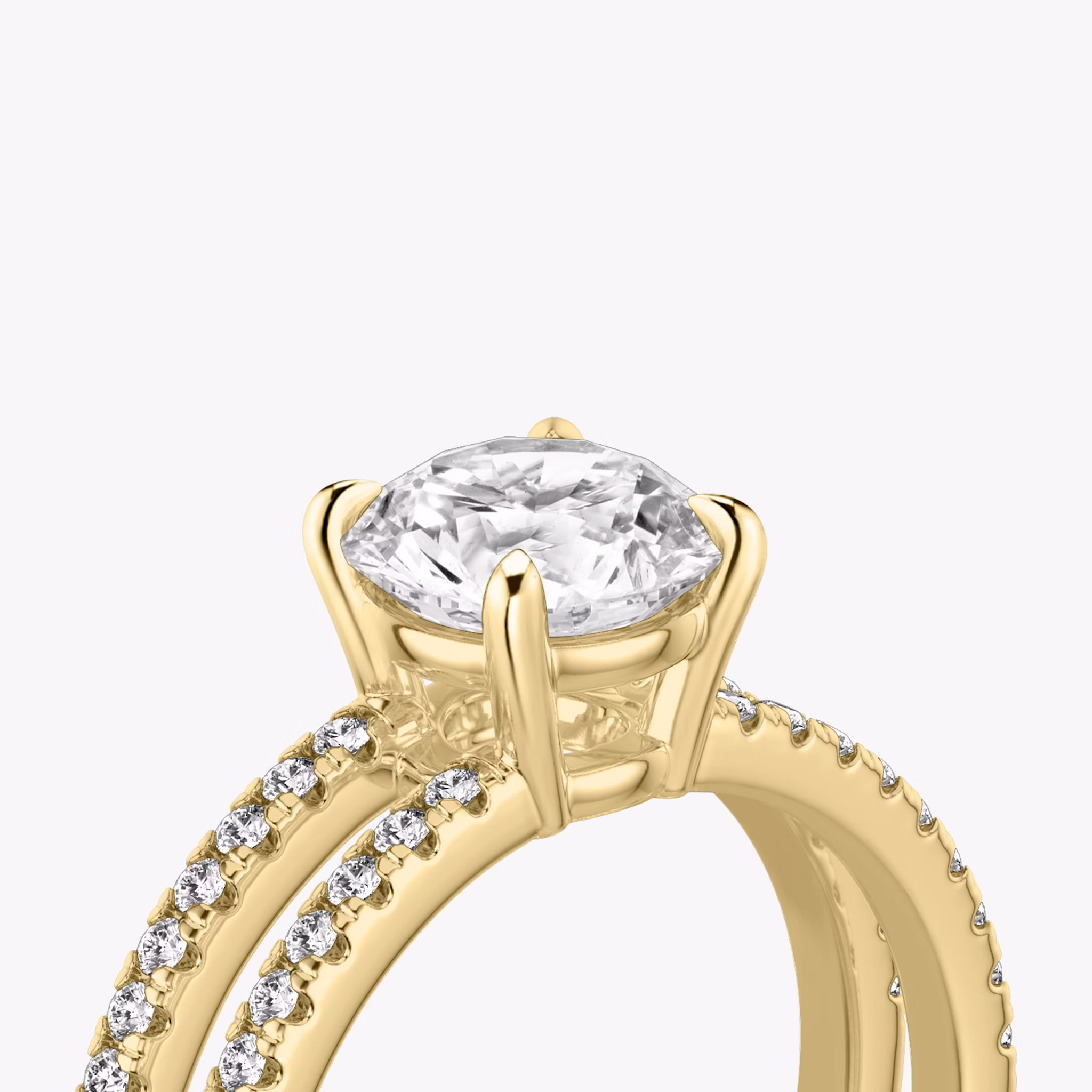 The Double Band | Round Brilliant | 18k | Yellow Gold | bandAccent: Pavé | bandStoneShape: Round Brilliant | caratWeight: other | diamondOrientation: vertical