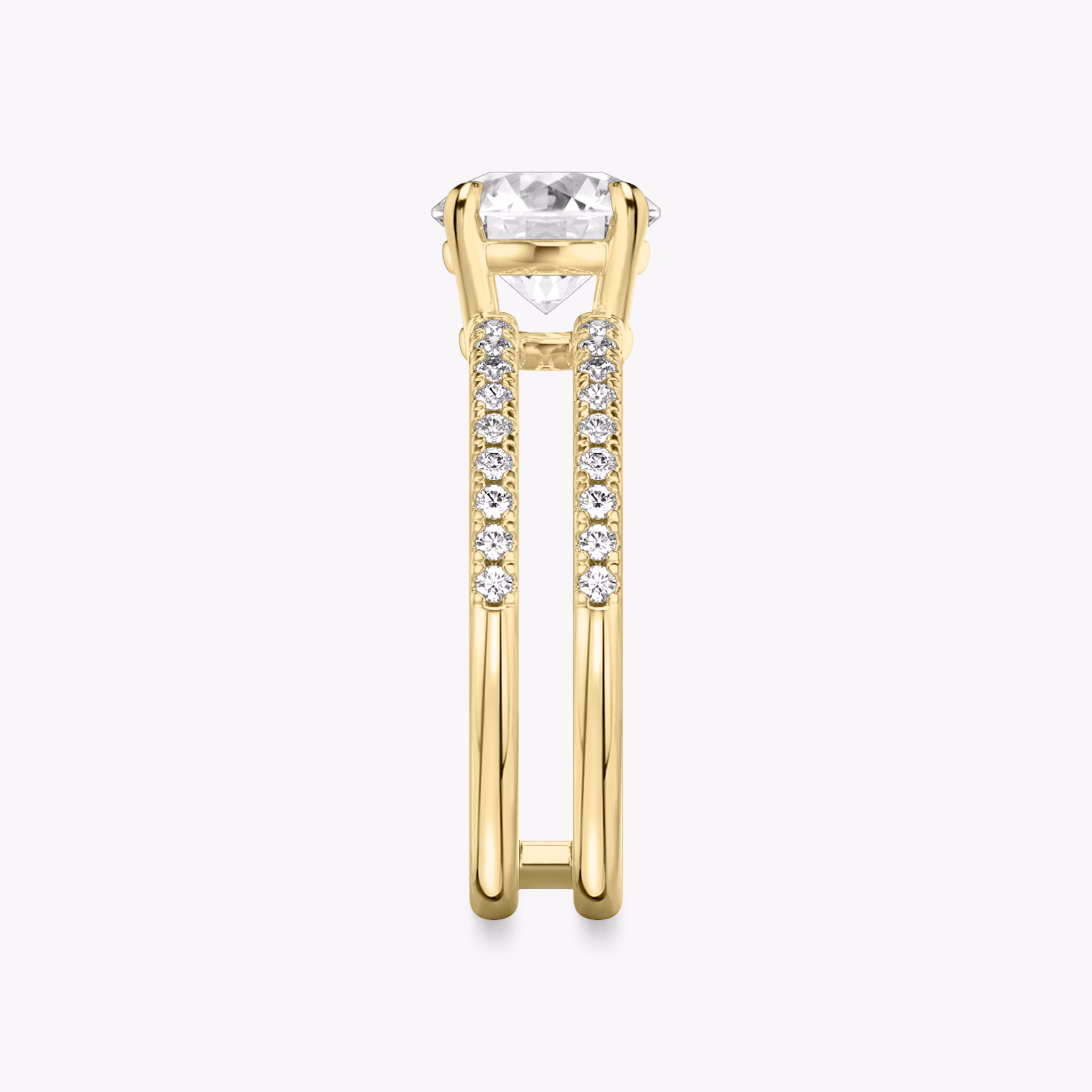 The Double Band | Round Brilliant | 18k | Yellow Gold | bandAccent: Pavé | bandStoneShape: Round Brilliant | caratWeight: other | diamondOrientation: vertical