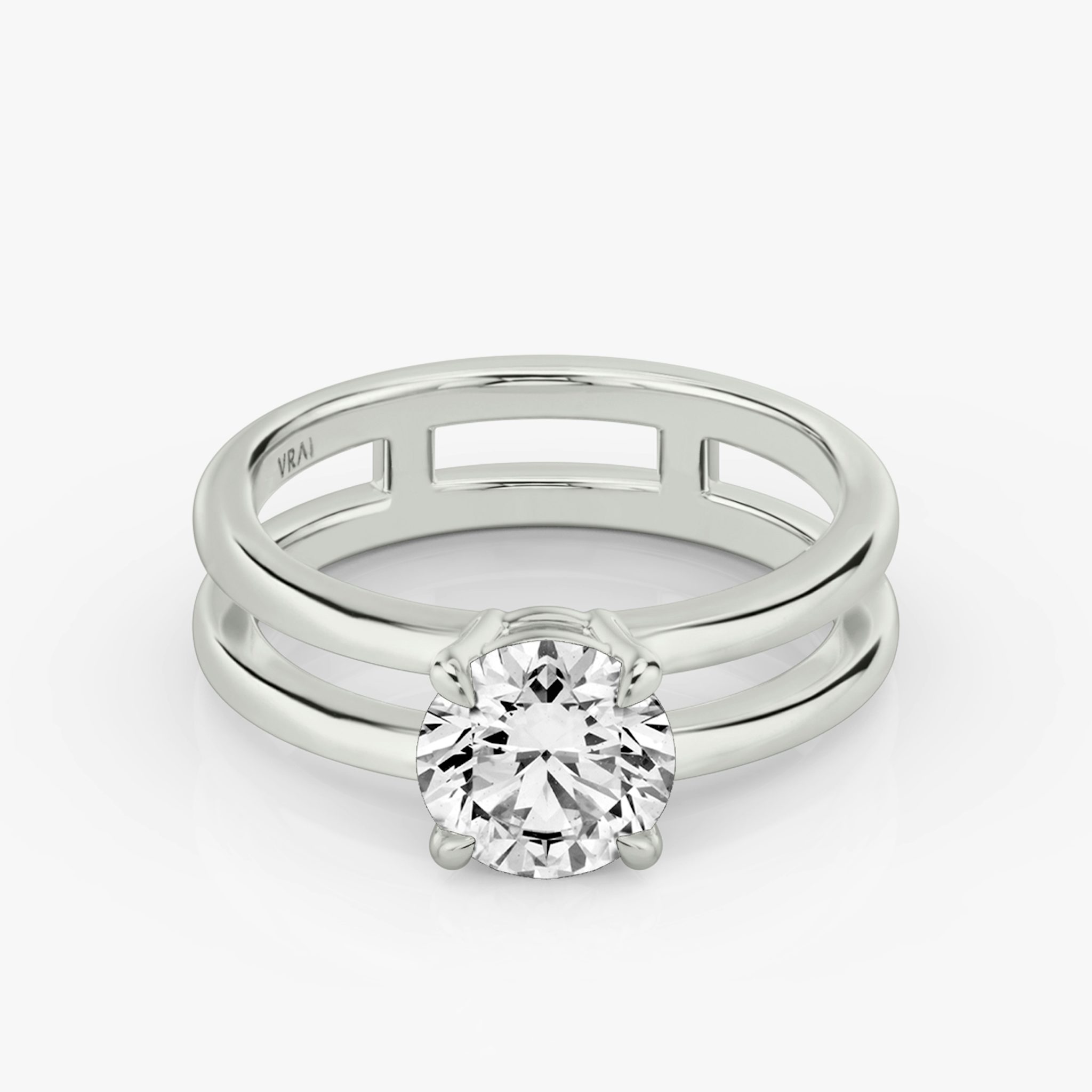 The Double Band | Round Brilliant | Platinum | bandAccent: Plain | bandStoneShape: Round Brilliant | caratWeight: 1.5ct | diamondOrientation: vertical