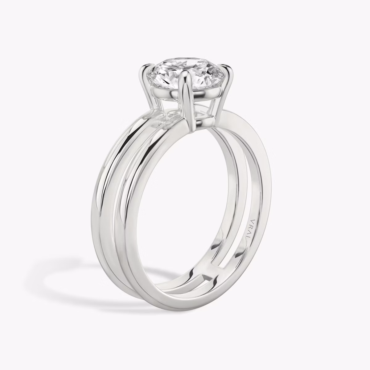The Double Band | Round Brilliant | 18k | White Gold | bandAccent: Plain | caratWeight: other | diamondOrientation: vertical
