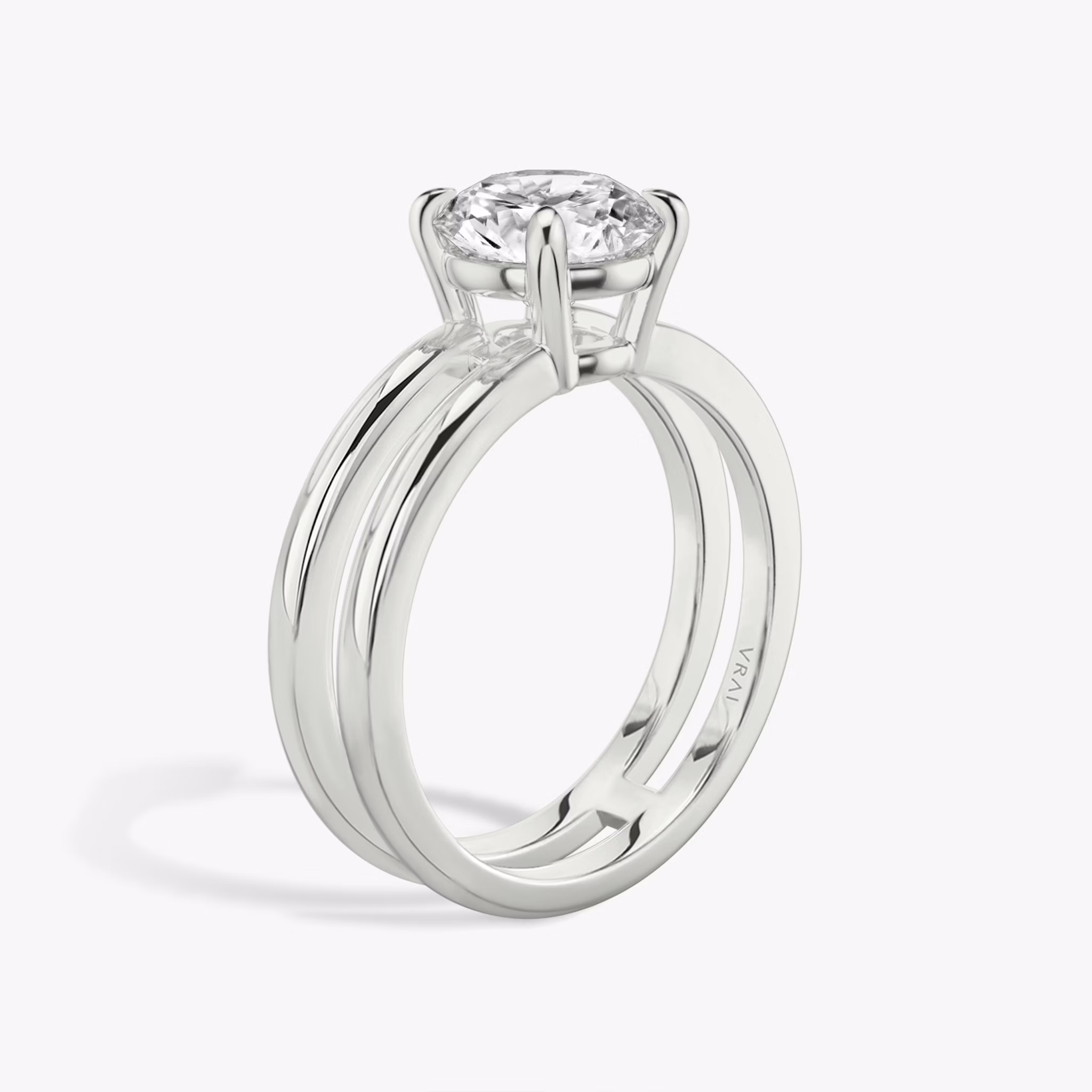 The Double Band | Round Brilliant | Platinum | bandAccent: Plain | bandStoneShape: Round Brilliant | caratWeight: 1.5ct | diamondOrientation: vertical