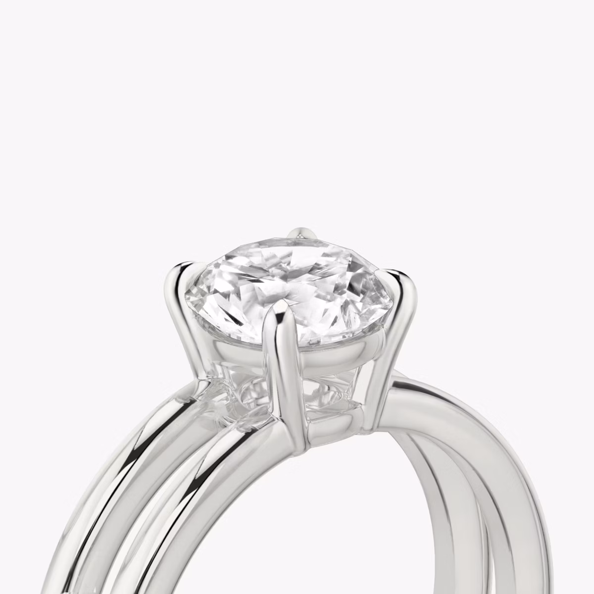 The Double Band | Round Brilliant | 18k | White Gold | bandAccent: Plain | caratWeight: other | diamondOrientation: vertical
