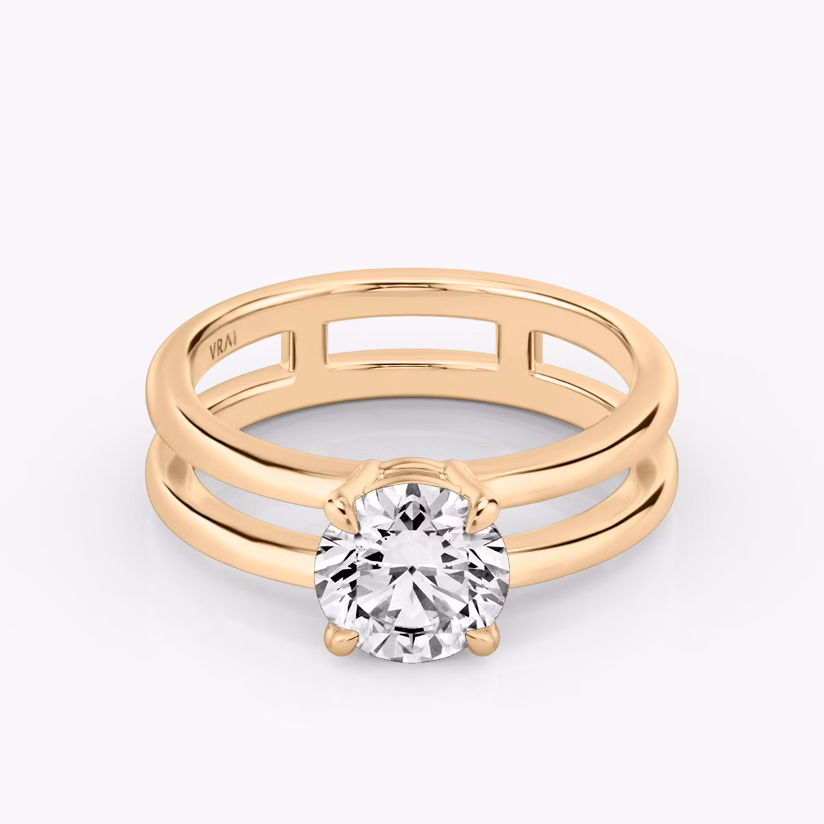 The Double Band | Round Brilliant | 14k | Rose Gold | bandAccent: Plain | caratWeight: 1.0ct | diamondOrientation: vertical