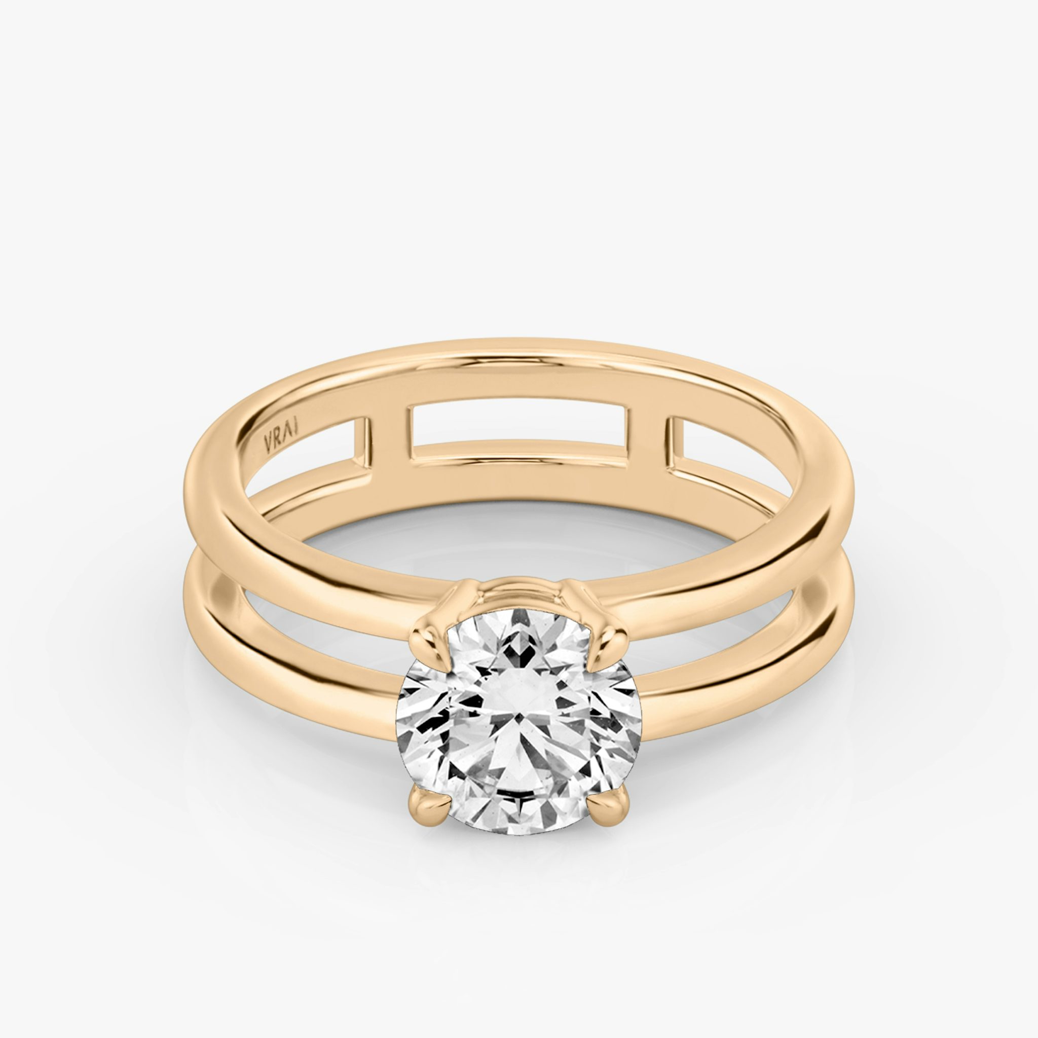 The Double Band | Round Brilliant | 14k | Rose Gold | bandAccent: Plain | caratWeight: other | diamondOrientation: vertical