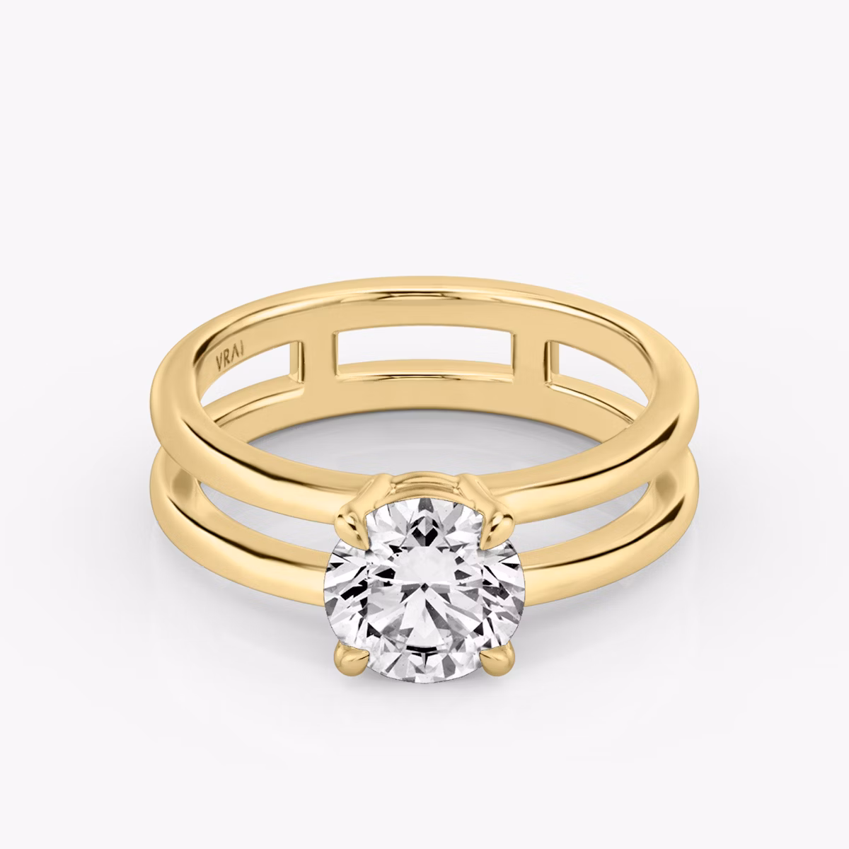 The Double Band | Round Brilliant | 18k | Yellow Gold | bandAccent: Plain | caratWeight: other | diamondOrientation: vertical