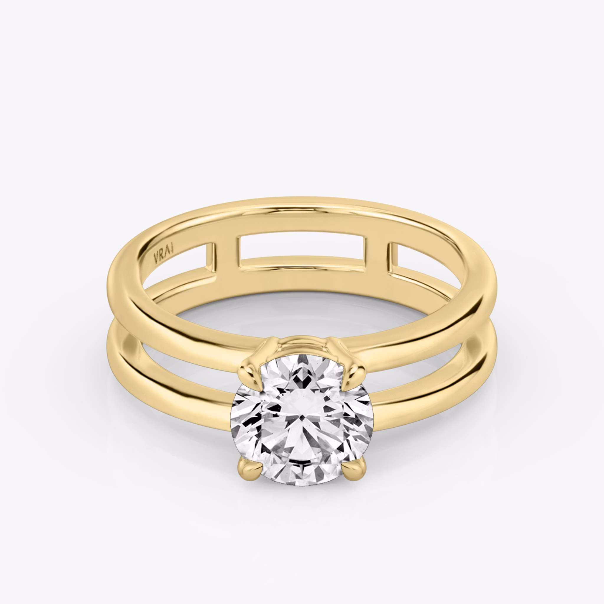 The Double Band | Round Brilliant | 18k | Yellow Gold | bandAccent: Plain | caratWeight: 1.0ct | diamondOrientation: vertical
