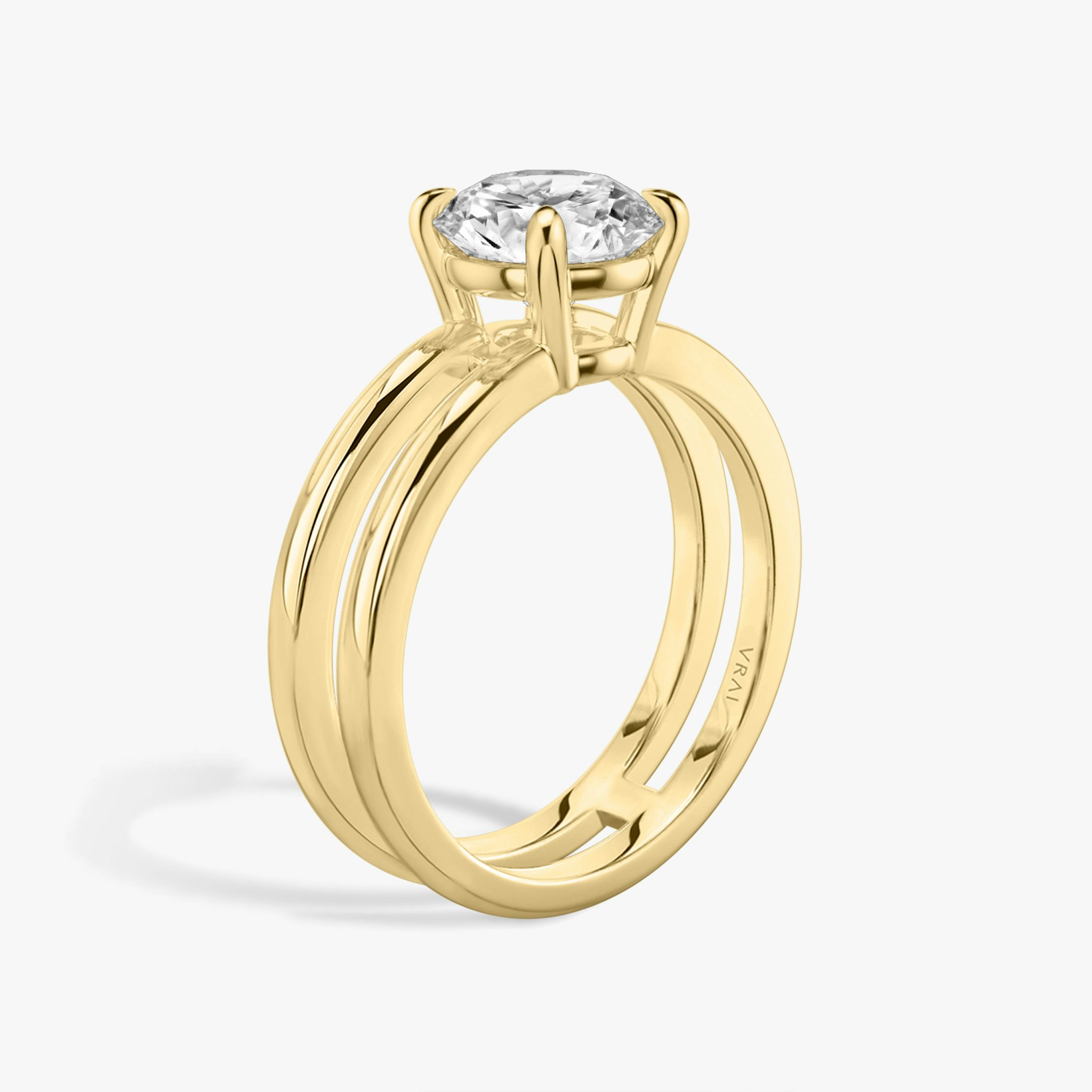 The Double Band | Round Brilliant | 18k | Yellow Gold | bandAccent: Plain | caratWeight: 1.0ct | diamondOrientation: vertical