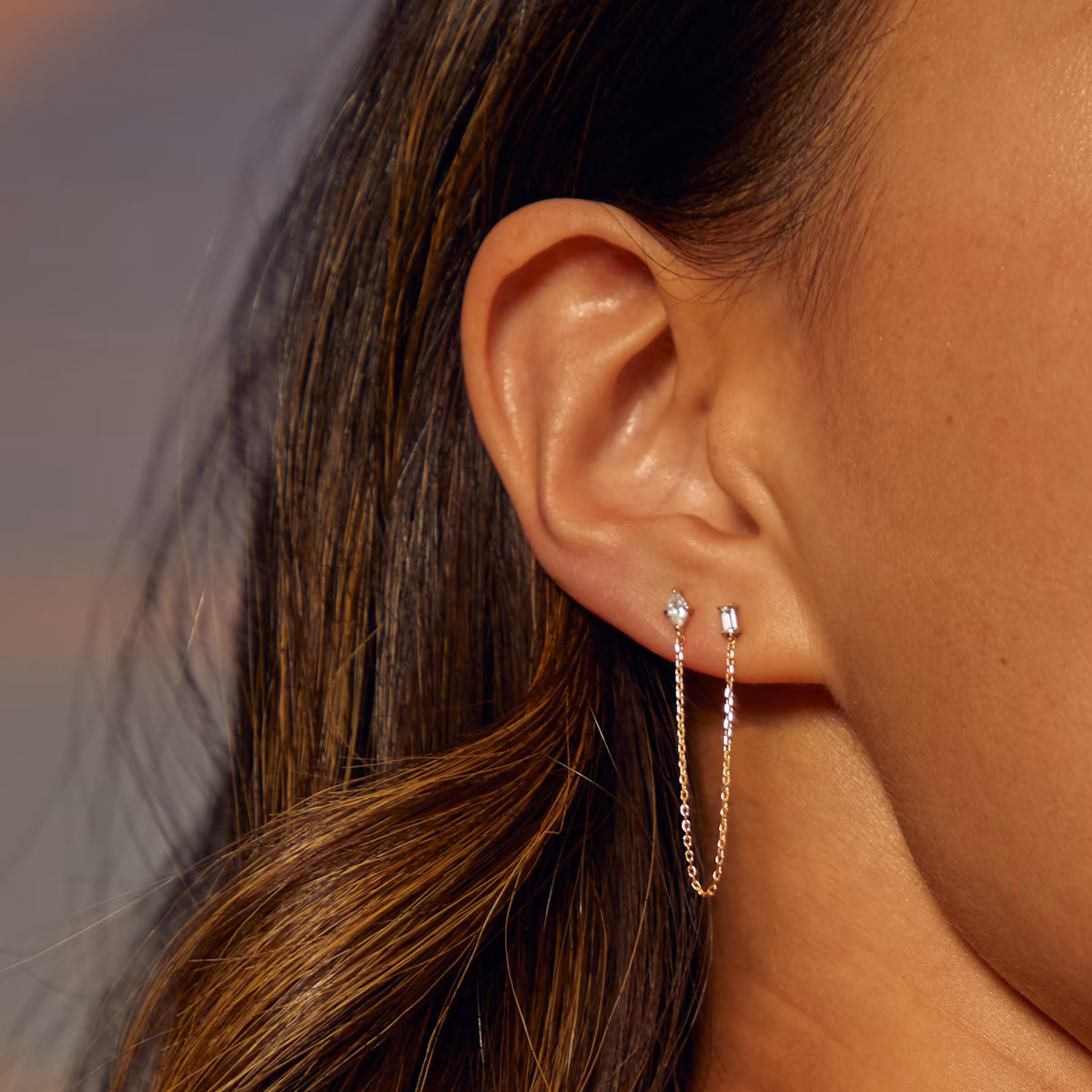 Shooting Star Ohrring | Marquise und Baguette | 14k | Gelbgold