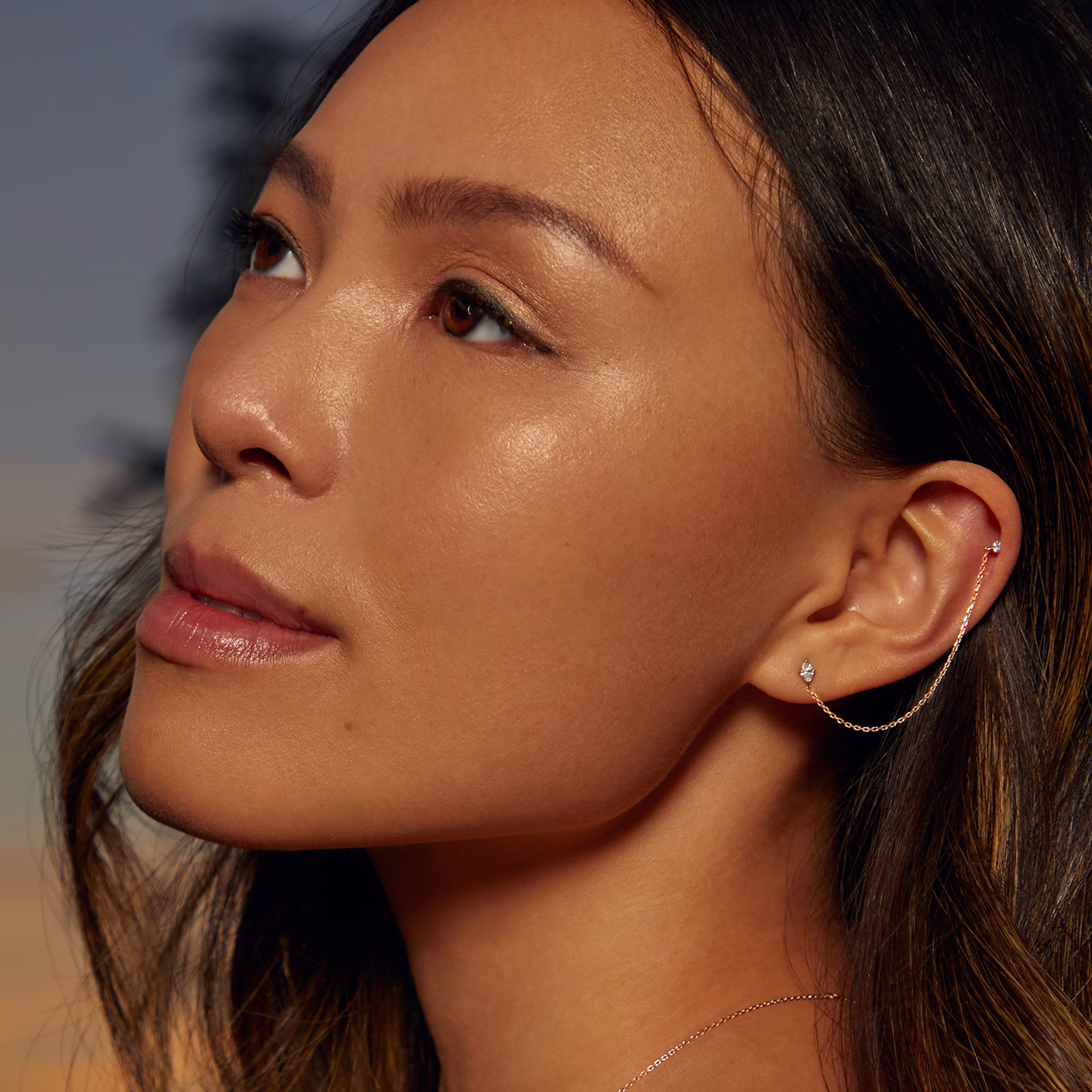 Shooting Star Draped Earring | Marquise and Round Brilliant | 14k | Yellow Gold