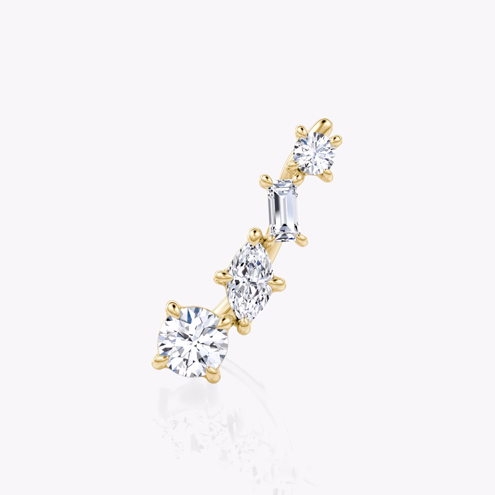 Shooting Star Ear Climber | Round Brilliant, Baguette and Marquise | 14k | Yellow Gold | side: left