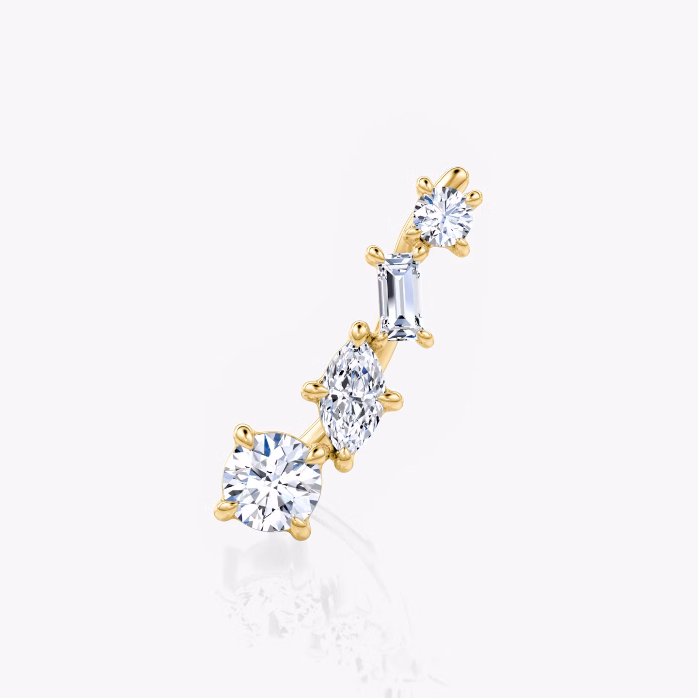 Shooting Star Ear Climber Round Brilliant, Baguette and Marquise | Yellow Gold