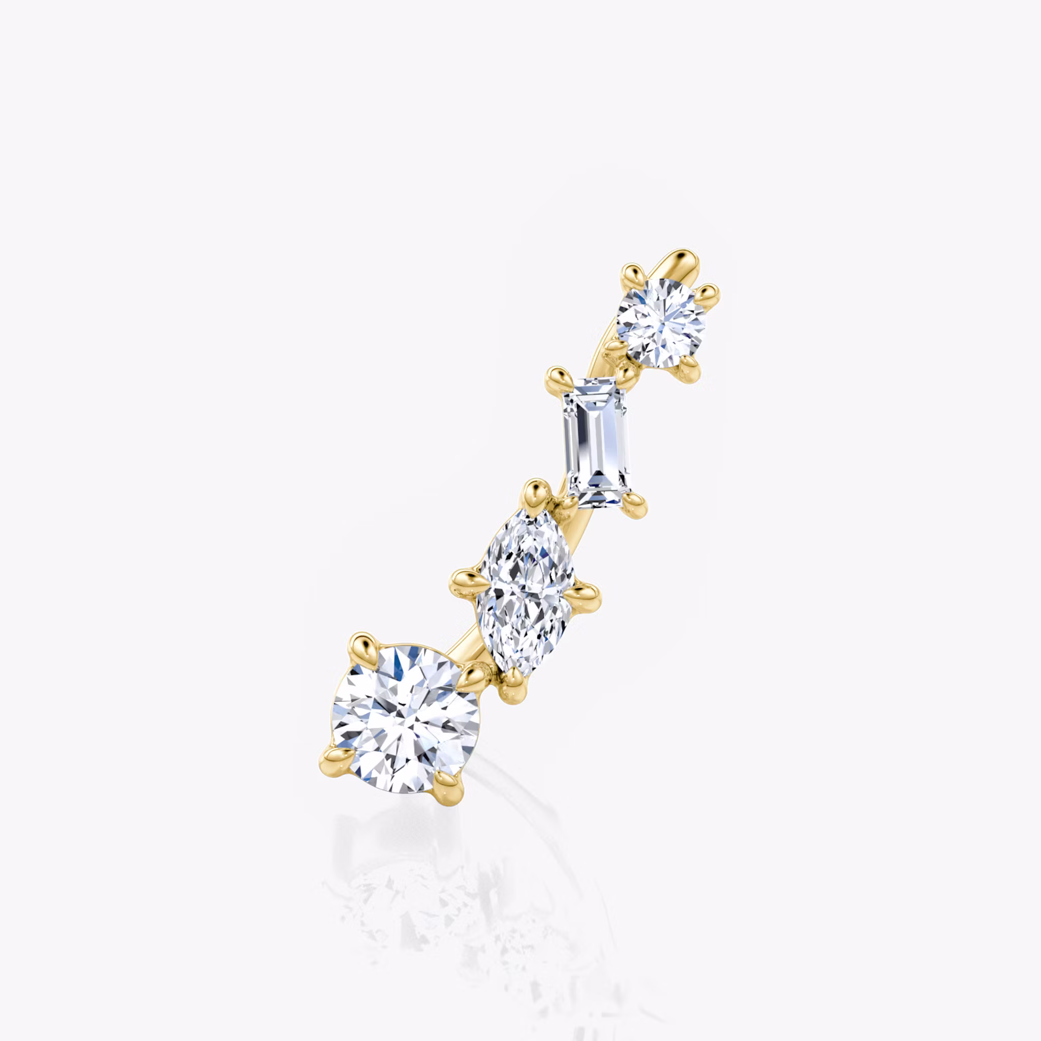 Shooting Star Ear Climber Round Brilliant, Baguette and Marquise | Yellow Gold