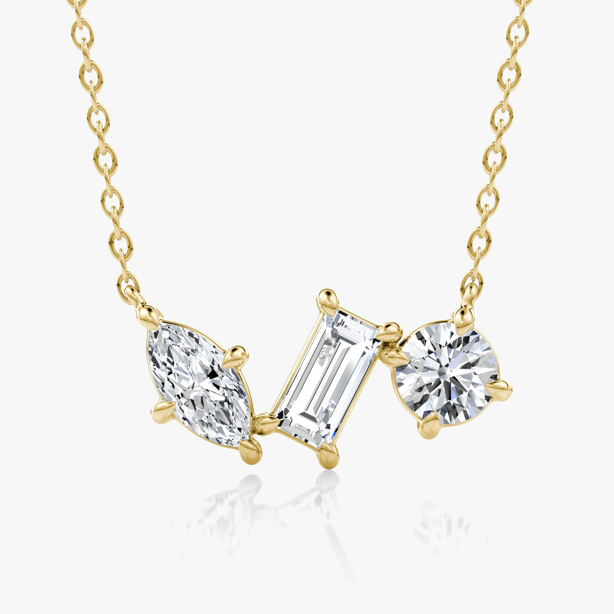 Orion Necklace | Round Brilliant, Baguette and Marquise | 14k | Yellow Gold | diamondSize: original | chainLength: 16-18