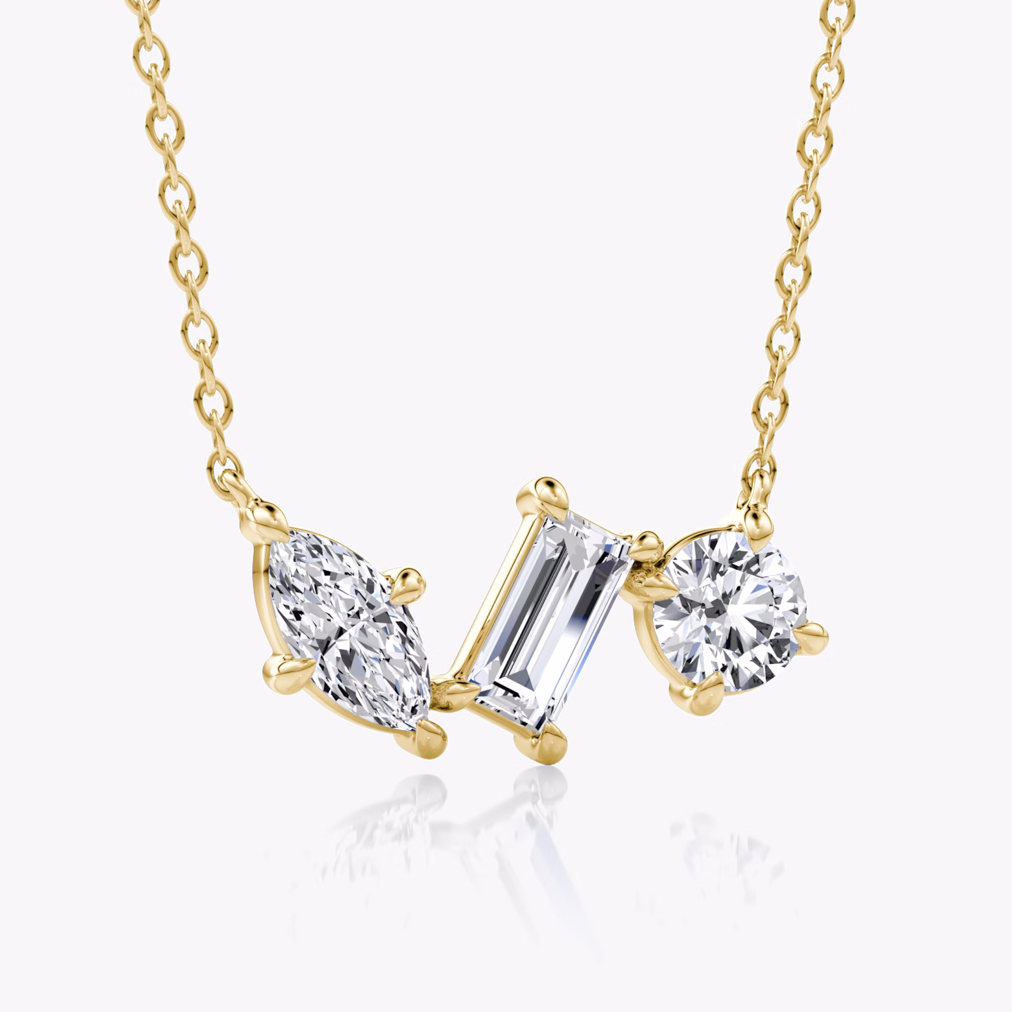 Orion Necklace | Round Brilliant, Baguette and Marquise | 14k | Yellow Gold | diamondSize: original | chainLength: 16-18