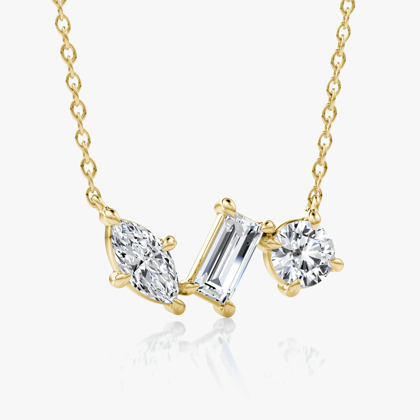 Orion Necklace | Round Brilliant, Baguette and Marquise | 14k | Yellow Gold | diamondSize: original | chainLength: 16-18