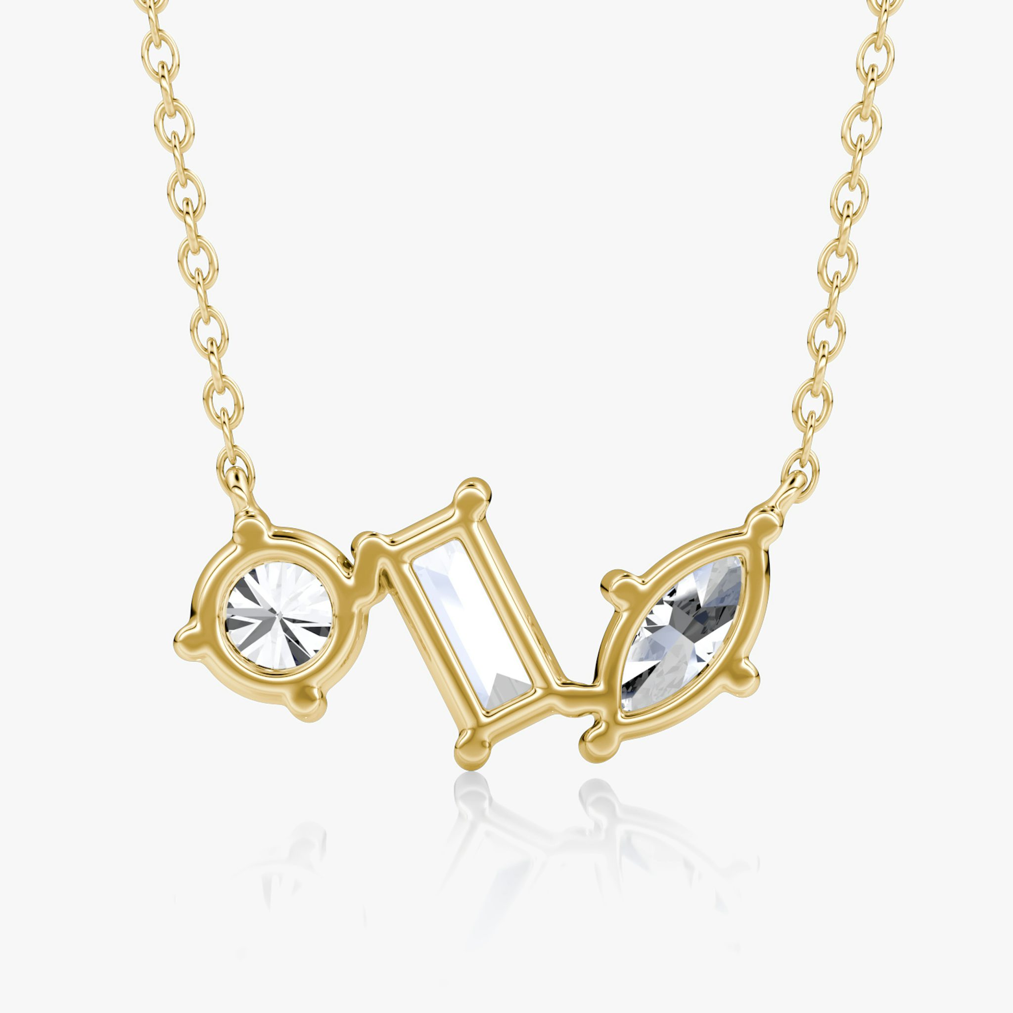 Orion Necklace | Round Brilliant, Baguette and Marquise | 14k | Yellow Gold | diamondSize: original | chainLength: 16-18