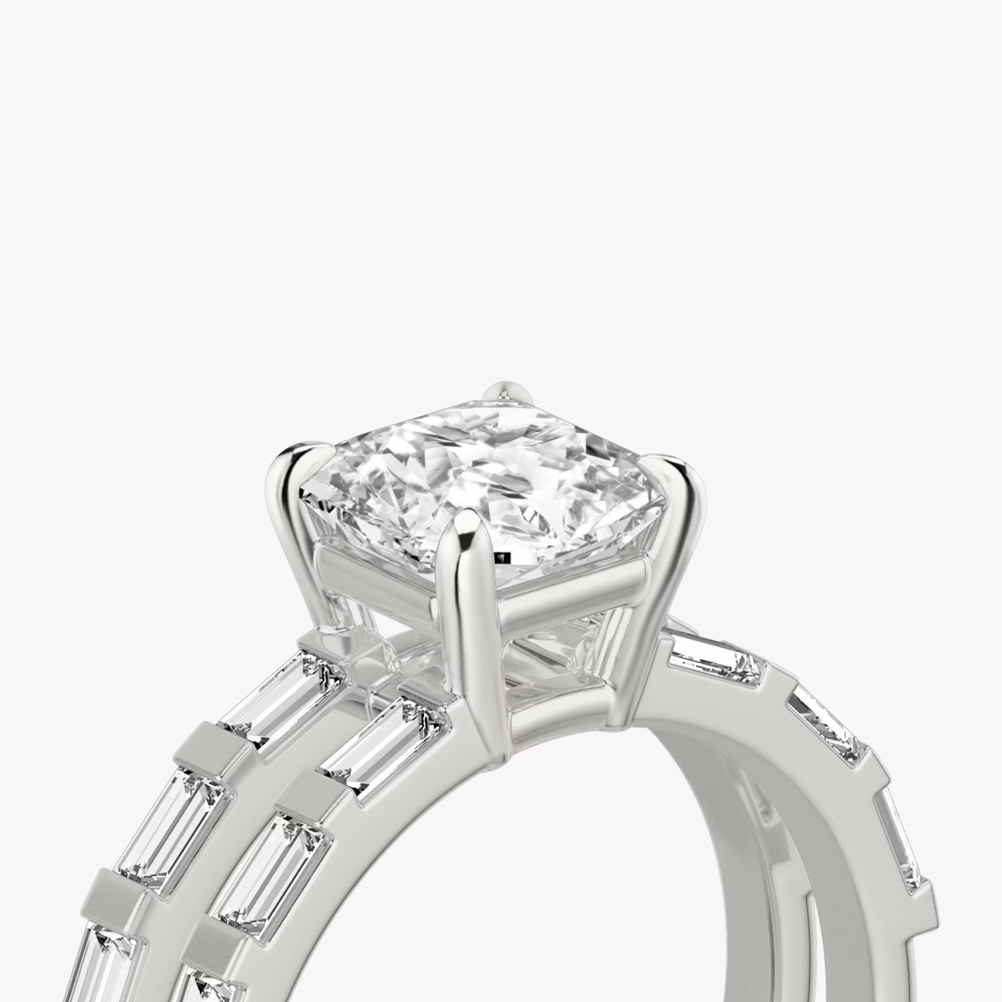 The Double Band | Asscher | Platinum | bandAccent: Pavé | bandStoneShape: Baguette | diamondOrientation: vertical | caratWeight: other