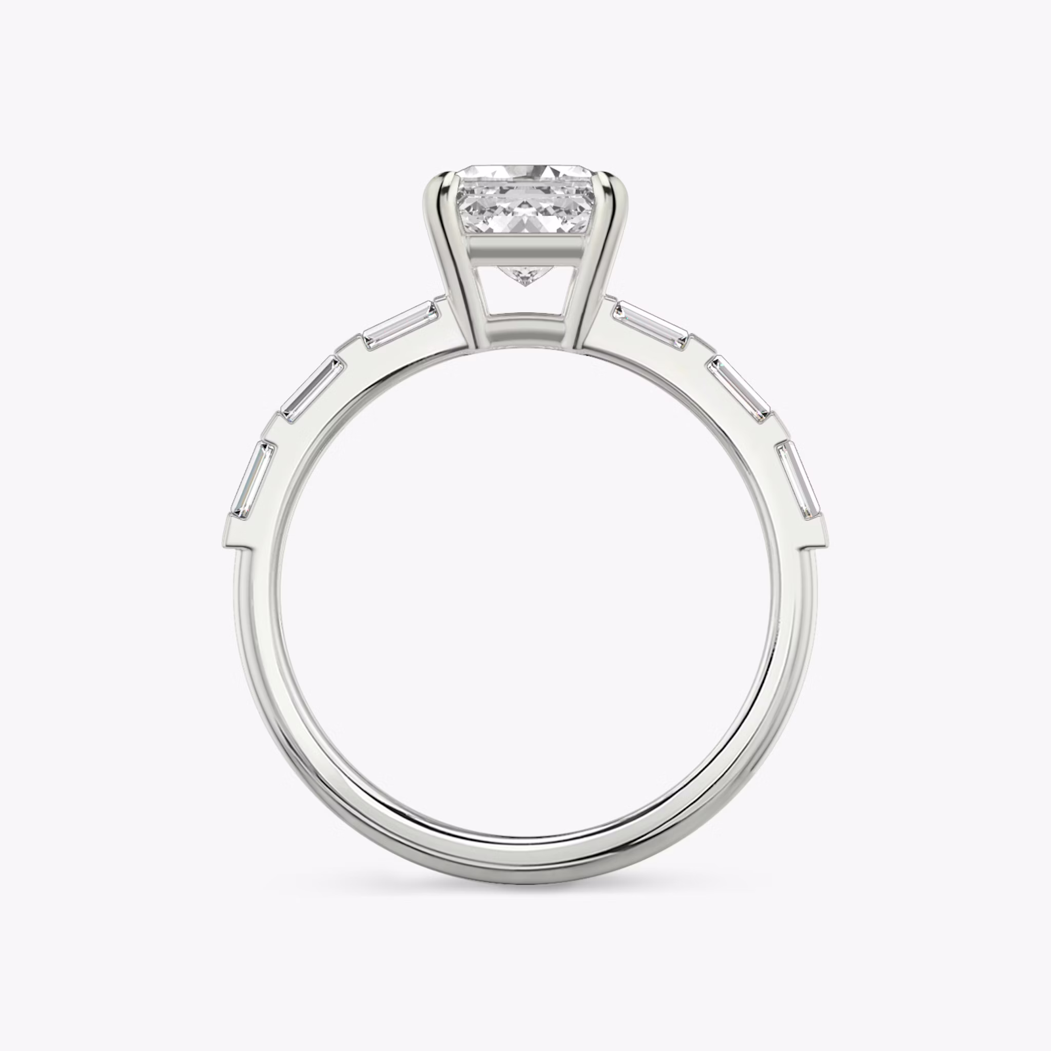 The Double Band | Asscher | Platinum | bandAccent: Pavé | bandStoneShape: Baguette | diamondOrientation: vertical | caratWeight: other