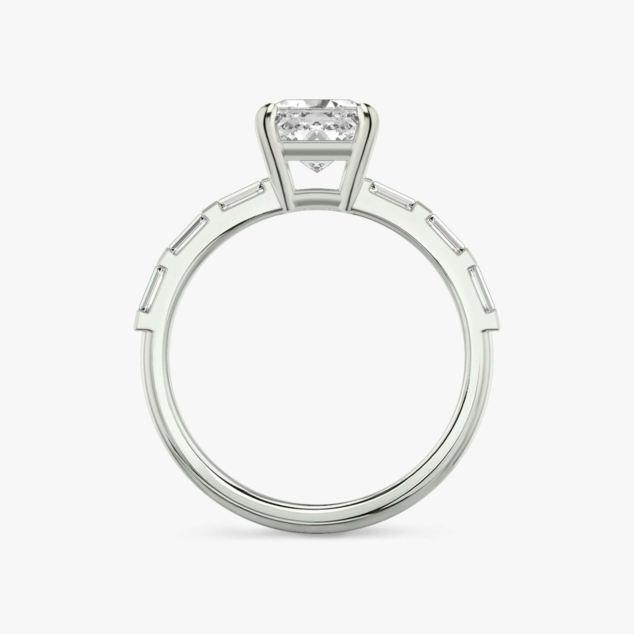 The Double Band | Asscher | Platinum | bandAccent: Pavé | bandStoneShape: Baguette | diamondOrientation: vertical | caratWeight: other