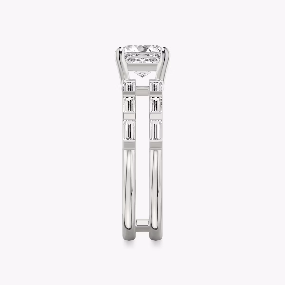 The Double Band | Asscher | Platinum | bandAccent: Pavé | bandStoneShape: Baguette | diamondOrientation: vertical | caratWeight: other