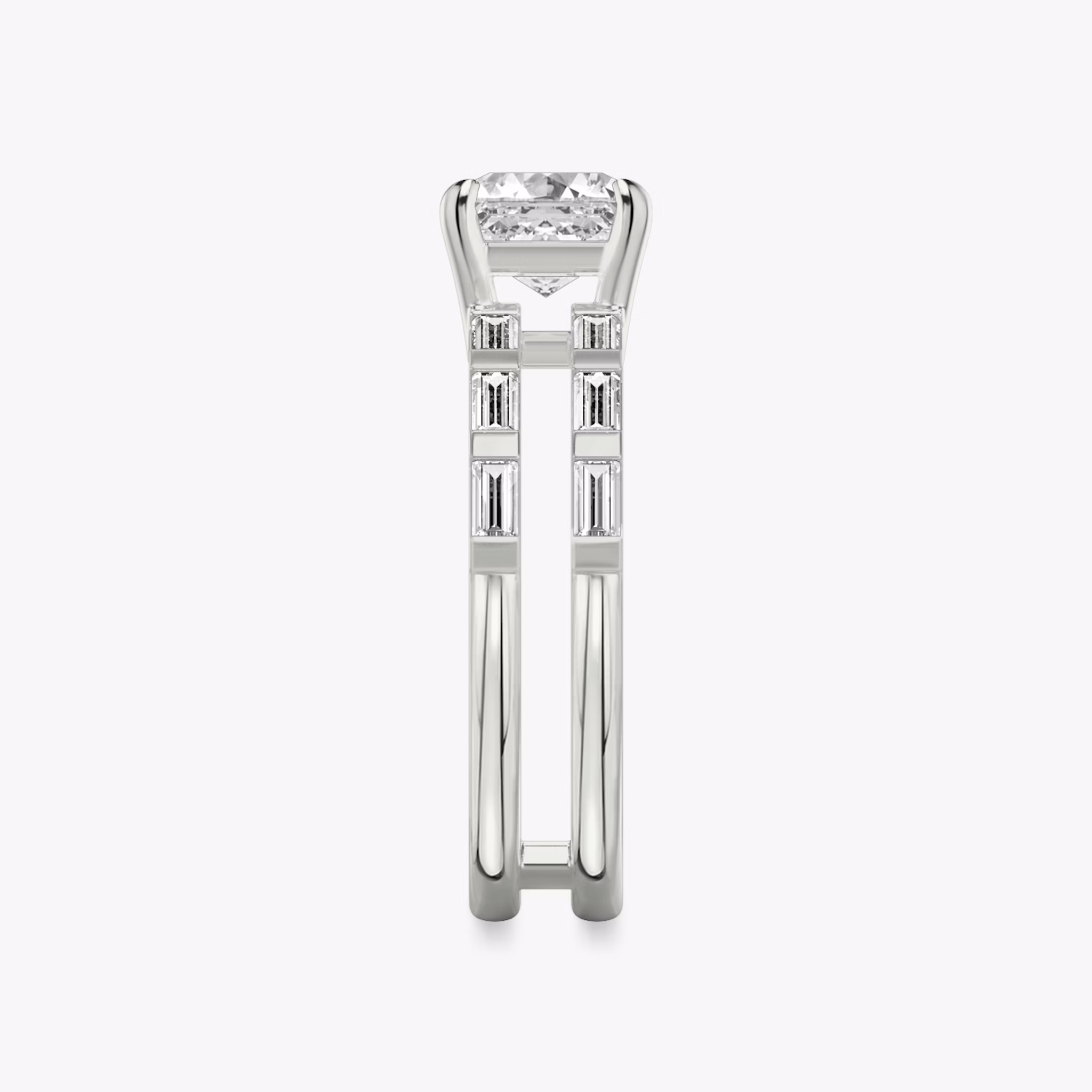 The Double Band | Asscher | Platinum | bandAccent: Pavé | bandStoneShape: Baguette | diamondOrientation: vertical | caratWeight: other