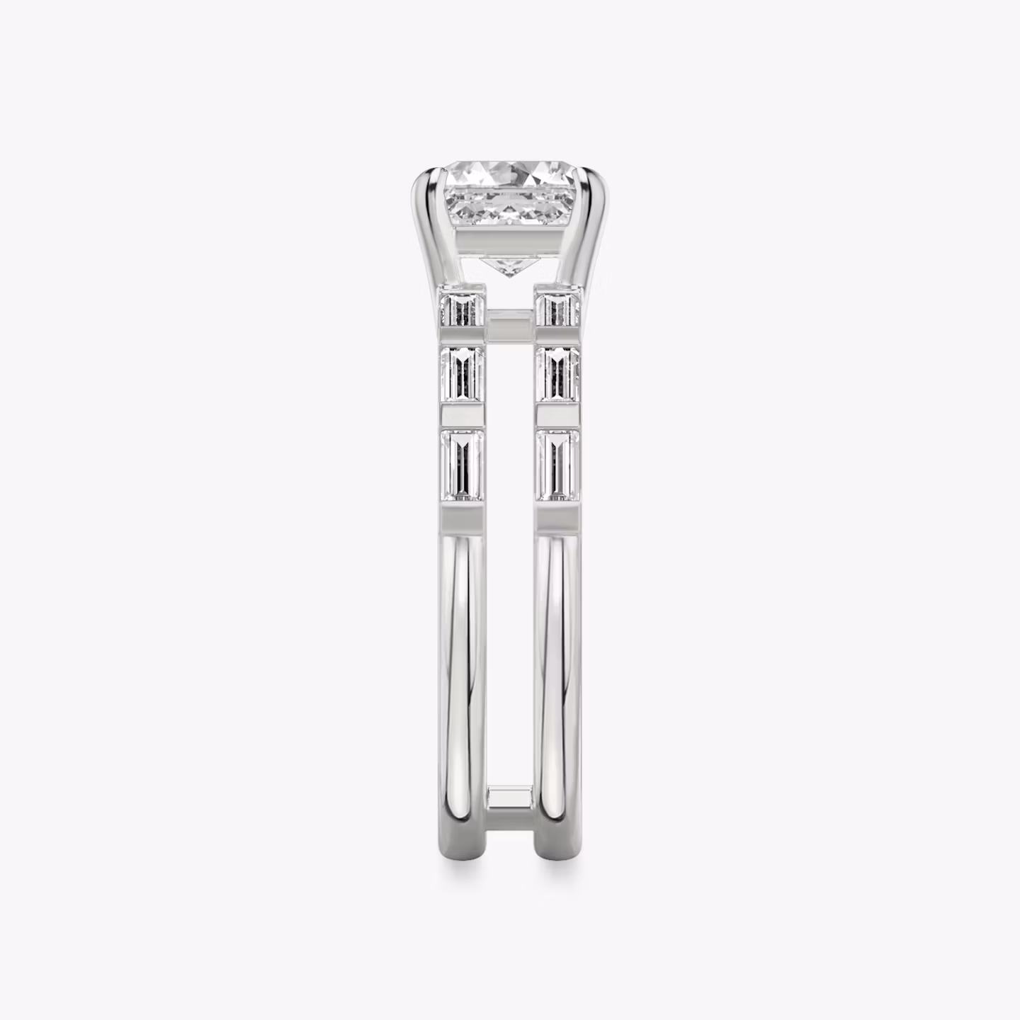 The Double Band | Asscher | Platinum | bandAccent: Pavé | bandStoneShape: Baguette | diamondOrientation: vertical | caratWeight: other