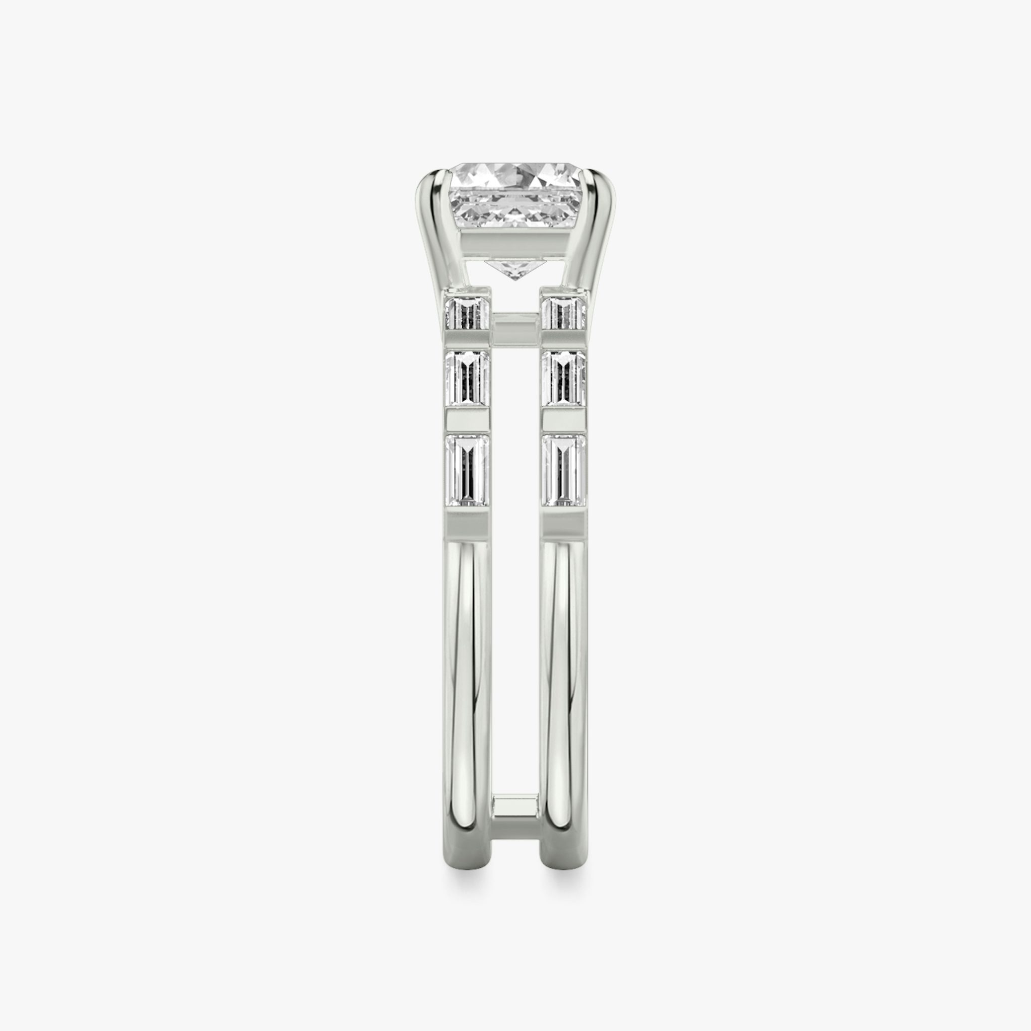 The Double Band | Asscher | Platinum | bandAccent: Pavé | bandStoneShape: Baguette | diamondOrientation: vertical | caratWeight: other