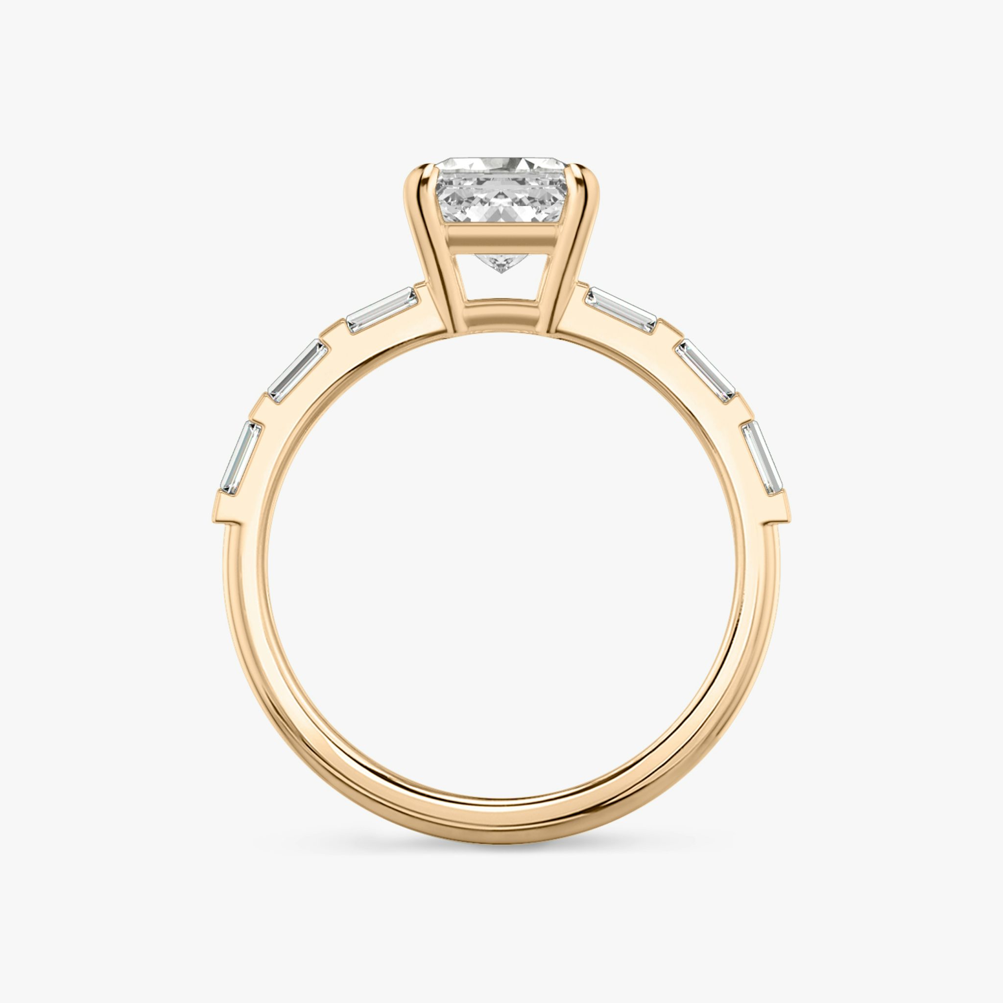 The Double Band | Asscher | 14k | Rose Gold | bandAccent: Pavé | bandStoneShape: Baguette | diamondOrientation: vertical | caratWeight: other