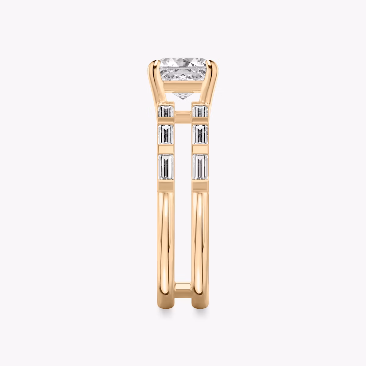The Double Band | Asscher | 14k | Rose Gold | bandAccent: Pavé | bandStoneShape: Baguette | diamondOrientation: vertical | caratWeight: other