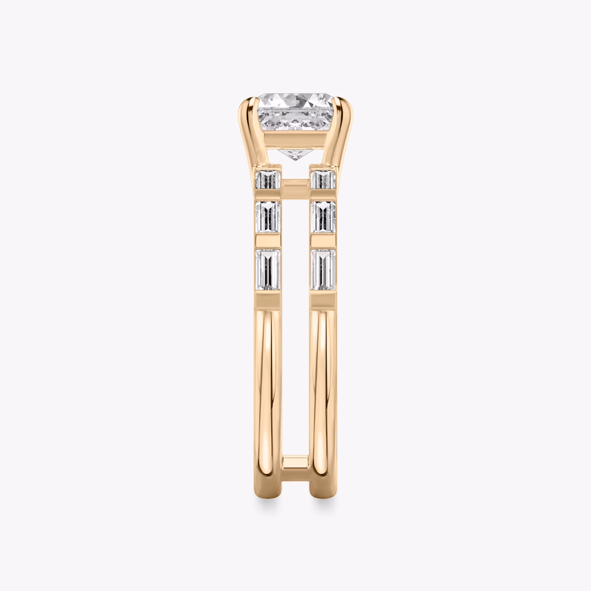 The Double Band | Asscher | 14k | Rose Gold | bandAccent: Pavé | bandStoneShape: Baguette | diamondOrientation: vertical | caratWeight: other