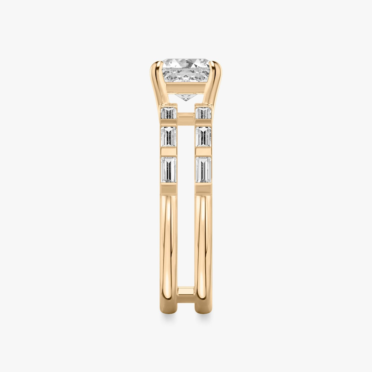 The Double Band | Asscher | 14k | Rose Gold | bandAccent: Pavé | bandStoneShape: Baguette | diamondOrientation: vertical | caratWeight: other