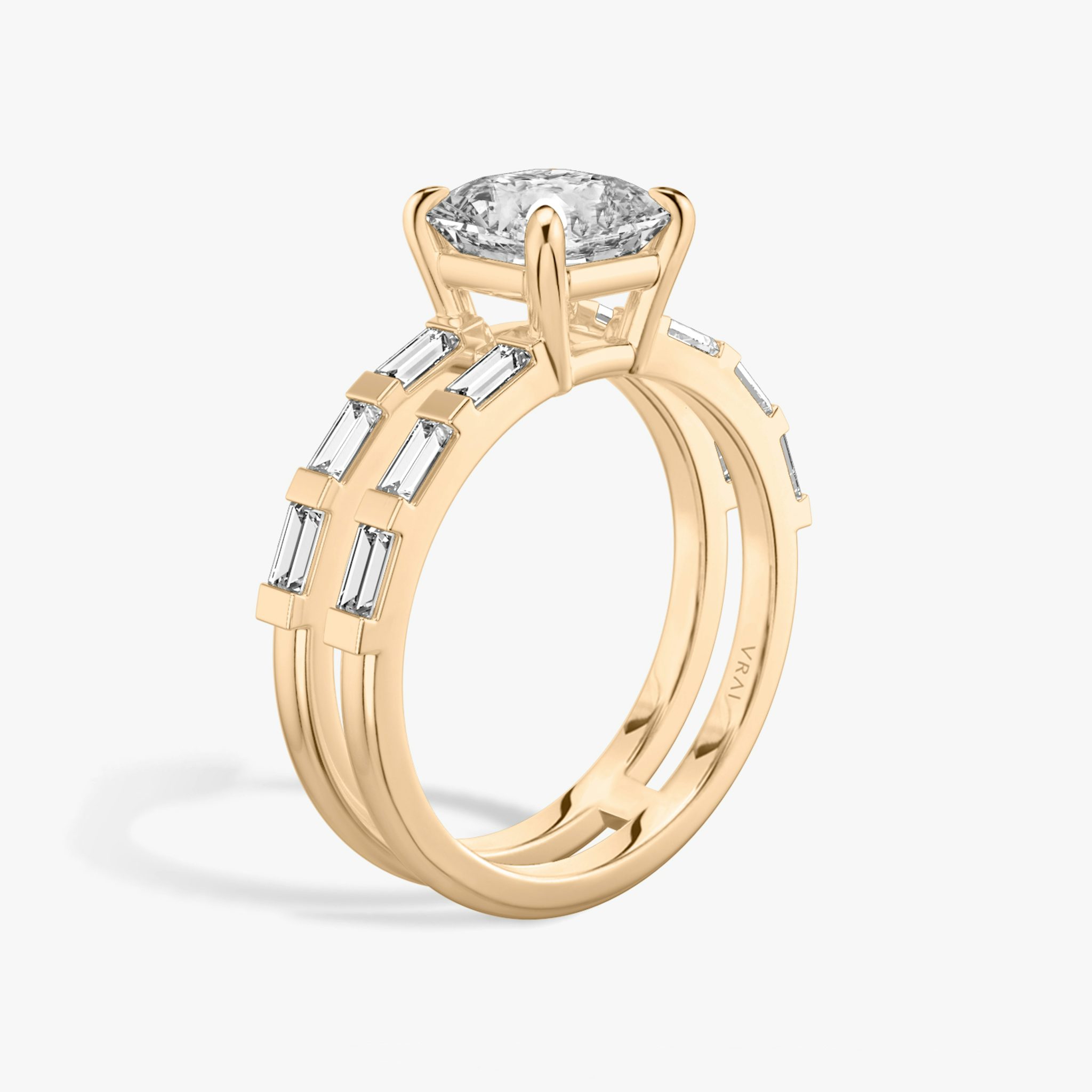 The Double Band | Asscher | 14k | Rose Gold | bandAccent: Pavé | bandStoneShape: Baguette | diamondOrientation: vertical | caratWeight: other