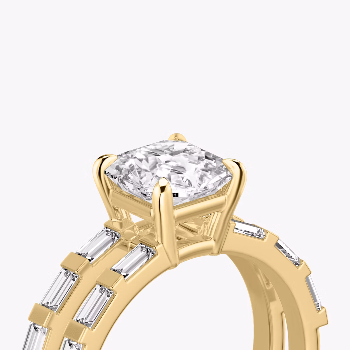 The Double Band | Asscher | 18k | Yellow Gold | bandAccent: Pavé | bandStoneShape: Baguette | diamondOrientation: vertical | caratWeight: other