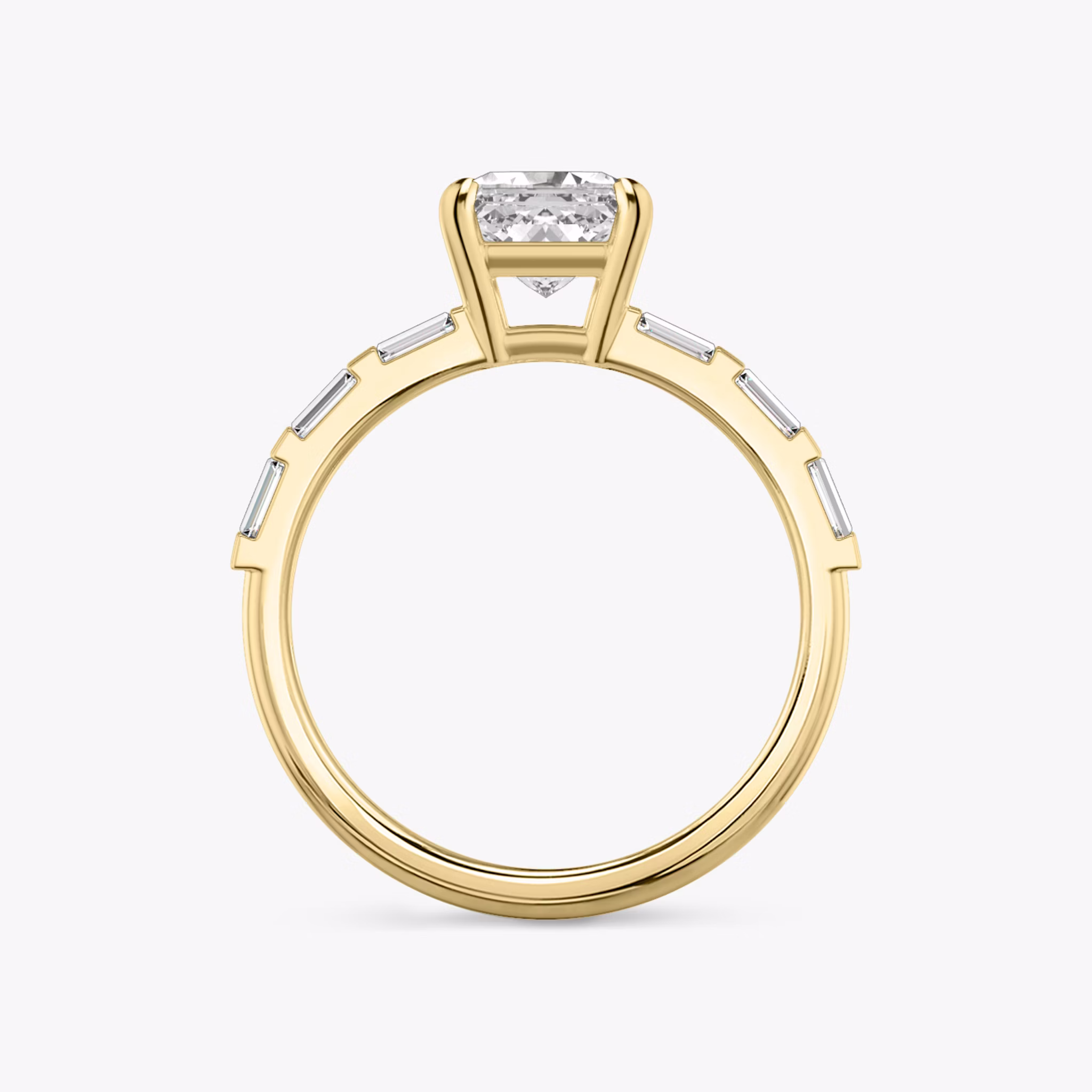 The Double Band | Asscher | 18k | Yellow Gold | bandAccent: Pavé | bandStoneShape: Baguette | diamondOrientation: vertical | caratWeight: other