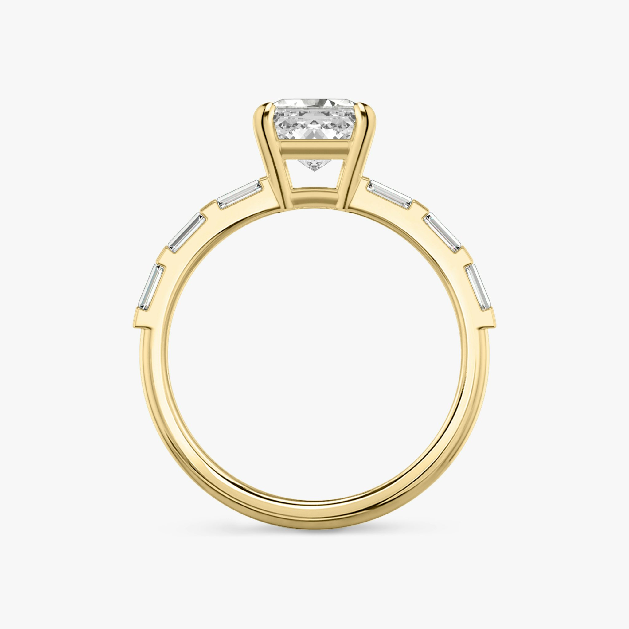 The Double Band | Asscher | 18k | Yellow Gold | bandAccent: Pavé | bandStoneShape: Baguette | diamondOrientation: vertical | caratWeight: other