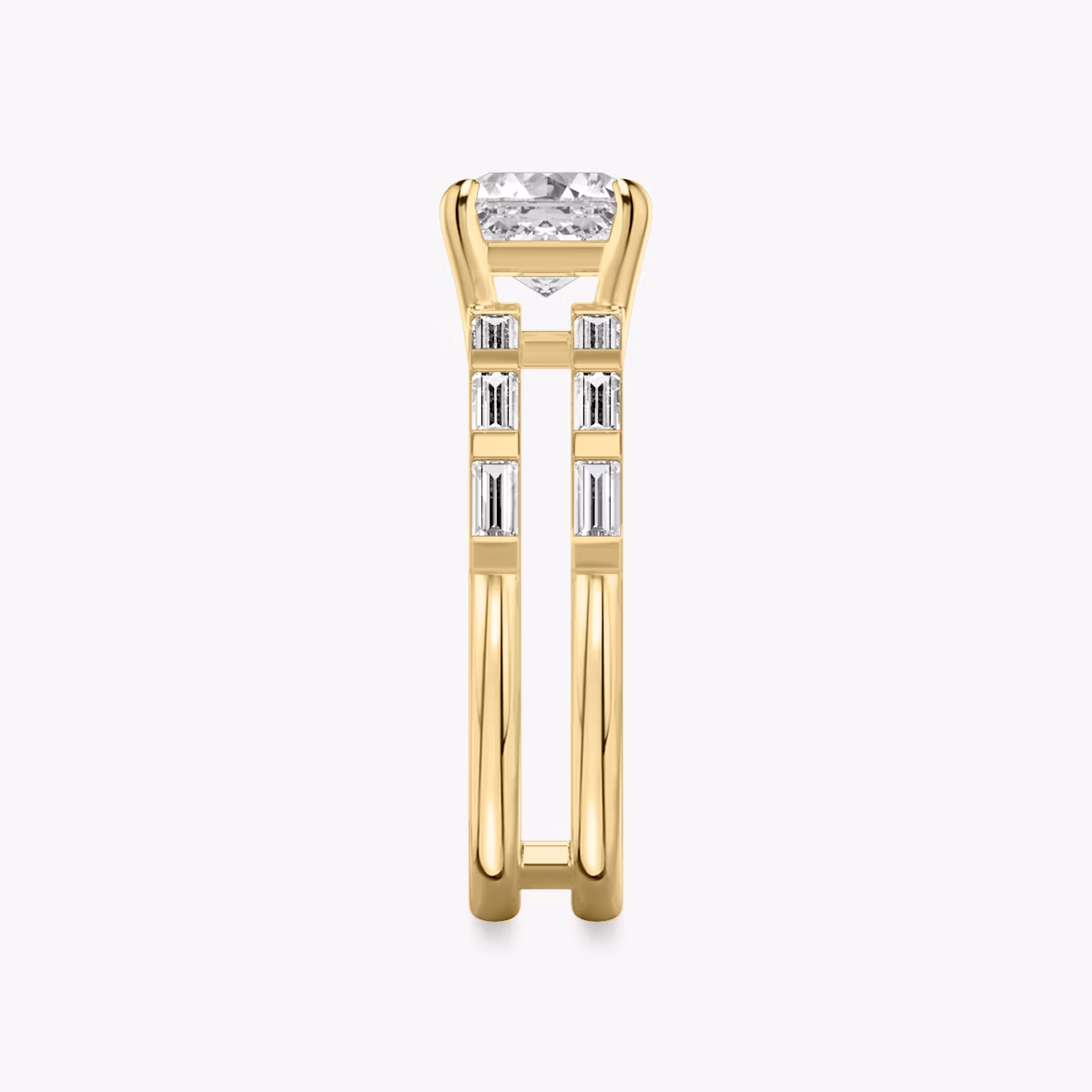 The Double Band | Asscher | 18k | Yellow Gold | bandAccent: Pavé | bandStoneShape: Baguette | diamondOrientation: vertical | caratWeight: other