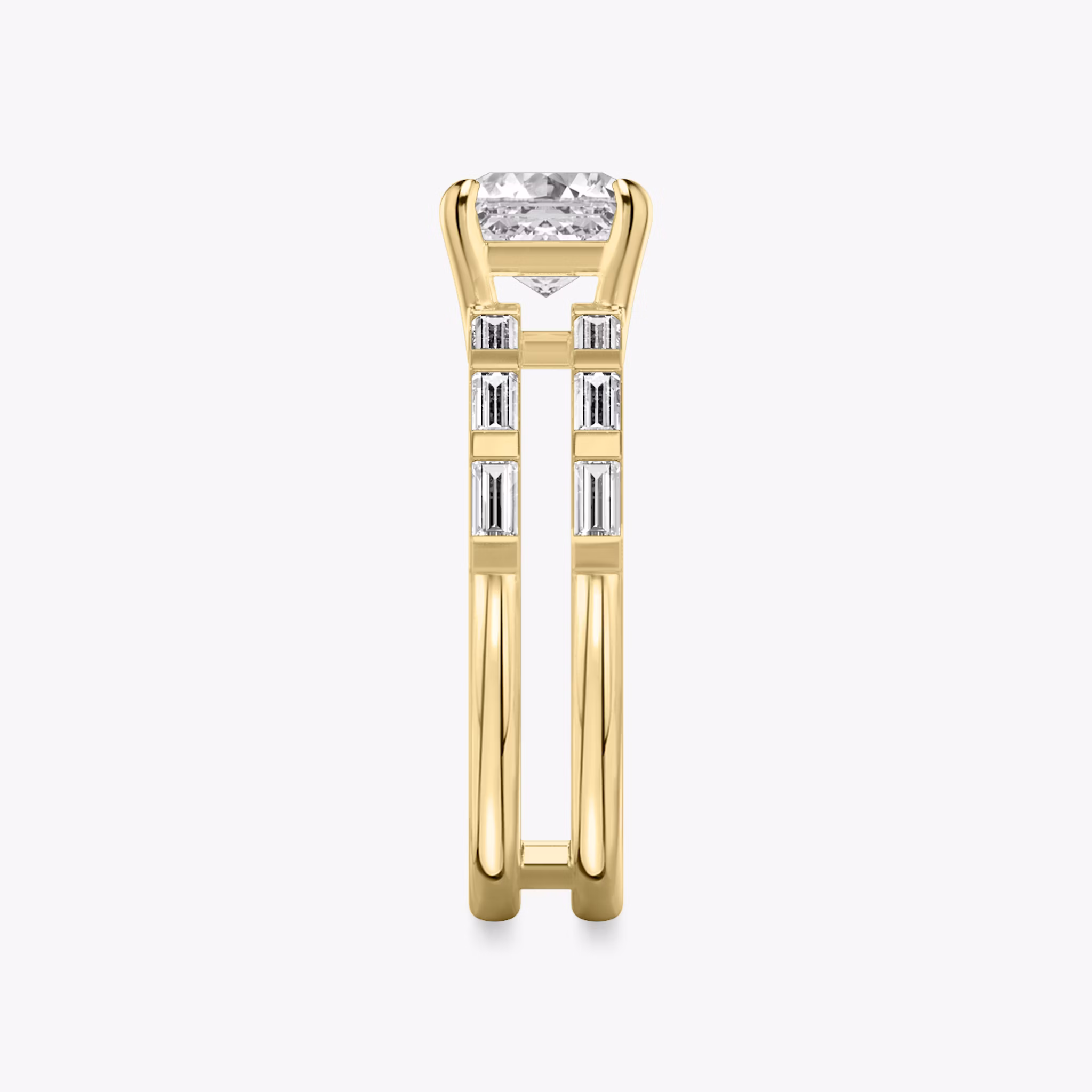 The Double Band | Asscher | 18k | Yellow Gold | bandAccent: Pavé | bandStoneShape: Baguette | diamondOrientation: vertical | caratWeight: other