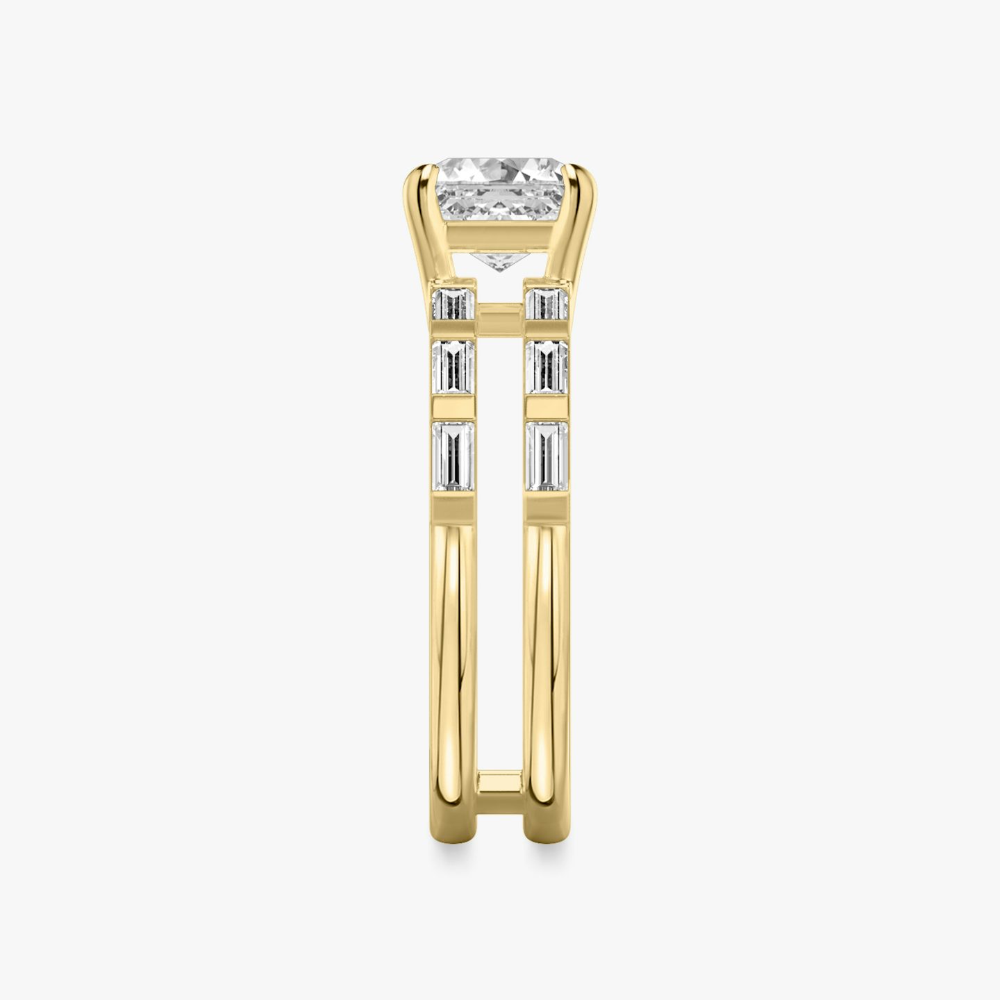 The Double Band | Asscher | 18k | Yellow Gold | bandAccent: Pavé | bandStoneShape: Baguette | diamondOrientation: vertical | caratWeight: other