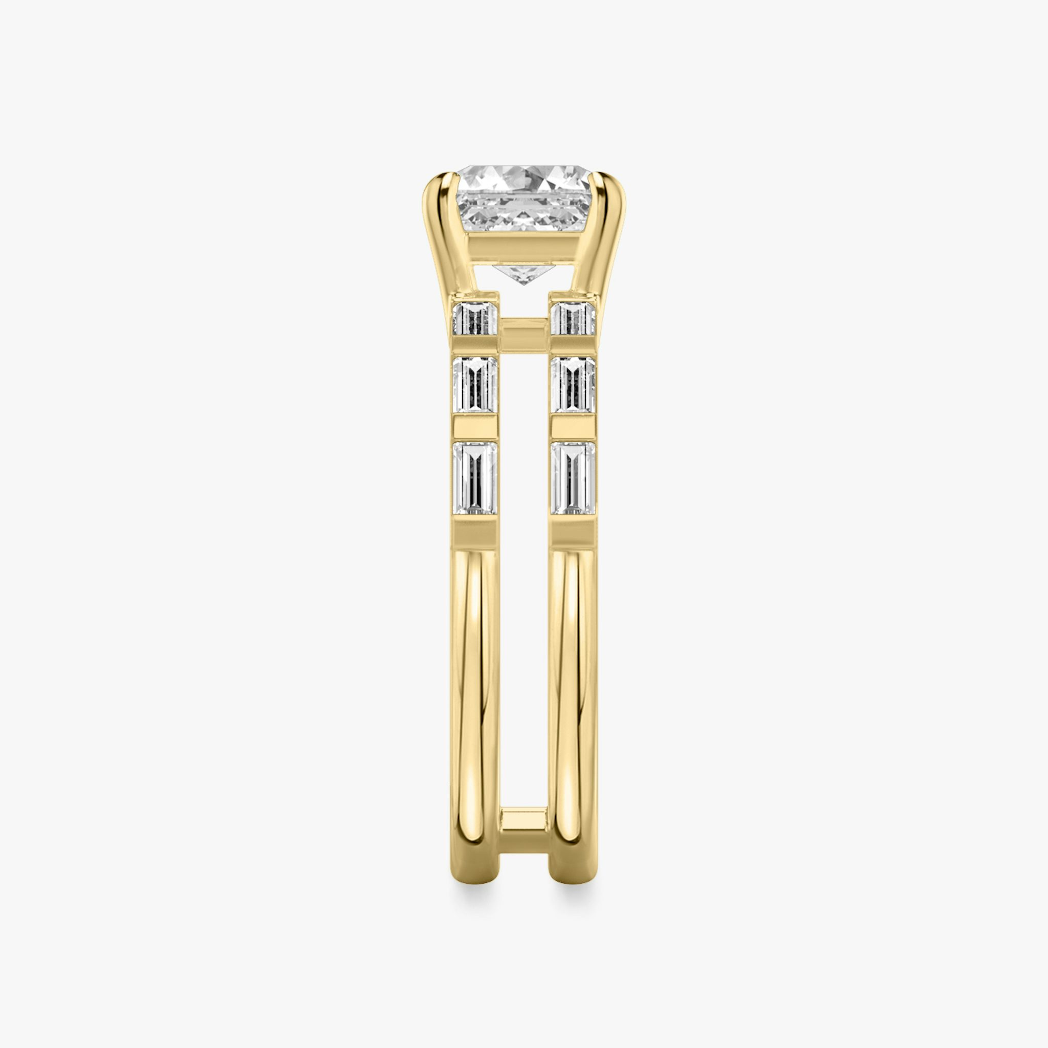 The Double Band | Asscher | 18k | Yellow Gold | bandAccent: Pavé | bandStoneShape: Baguette | diamondOrientation: vertical | caratWeight: other