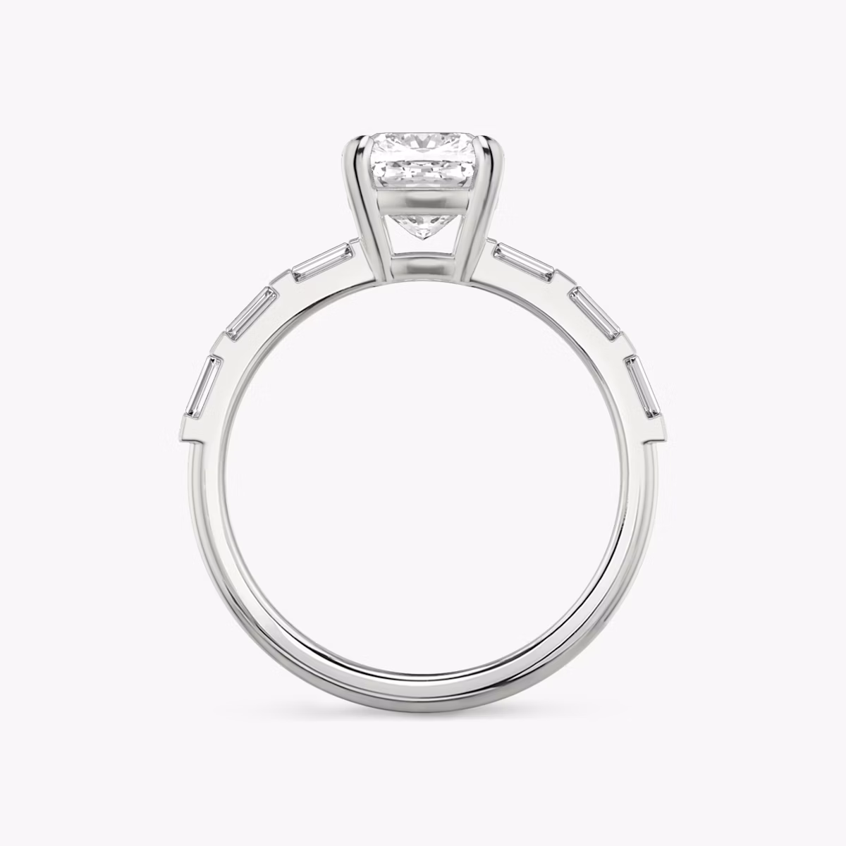 The Double Band | Cushion | 18k | White Gold | bandAccent: Pavé | bandStoneShape: Baguette | diamondOrientation: vertical | caratWeight: other