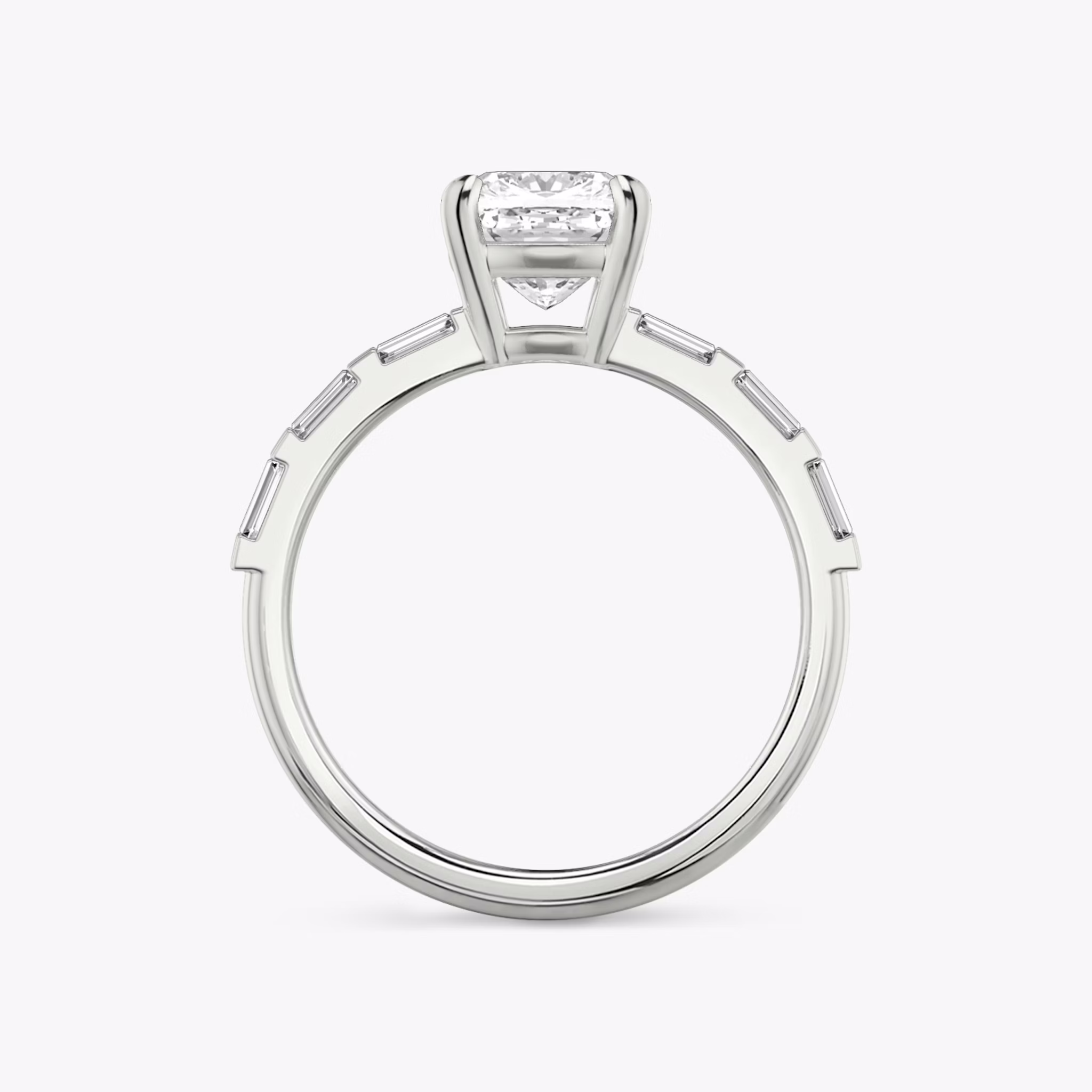 The Double Band | Cushion | Platinum | bandAccent: Pavé | bandStoneShape: Baguette | diamondOrientation: vertical | caratWeight: other