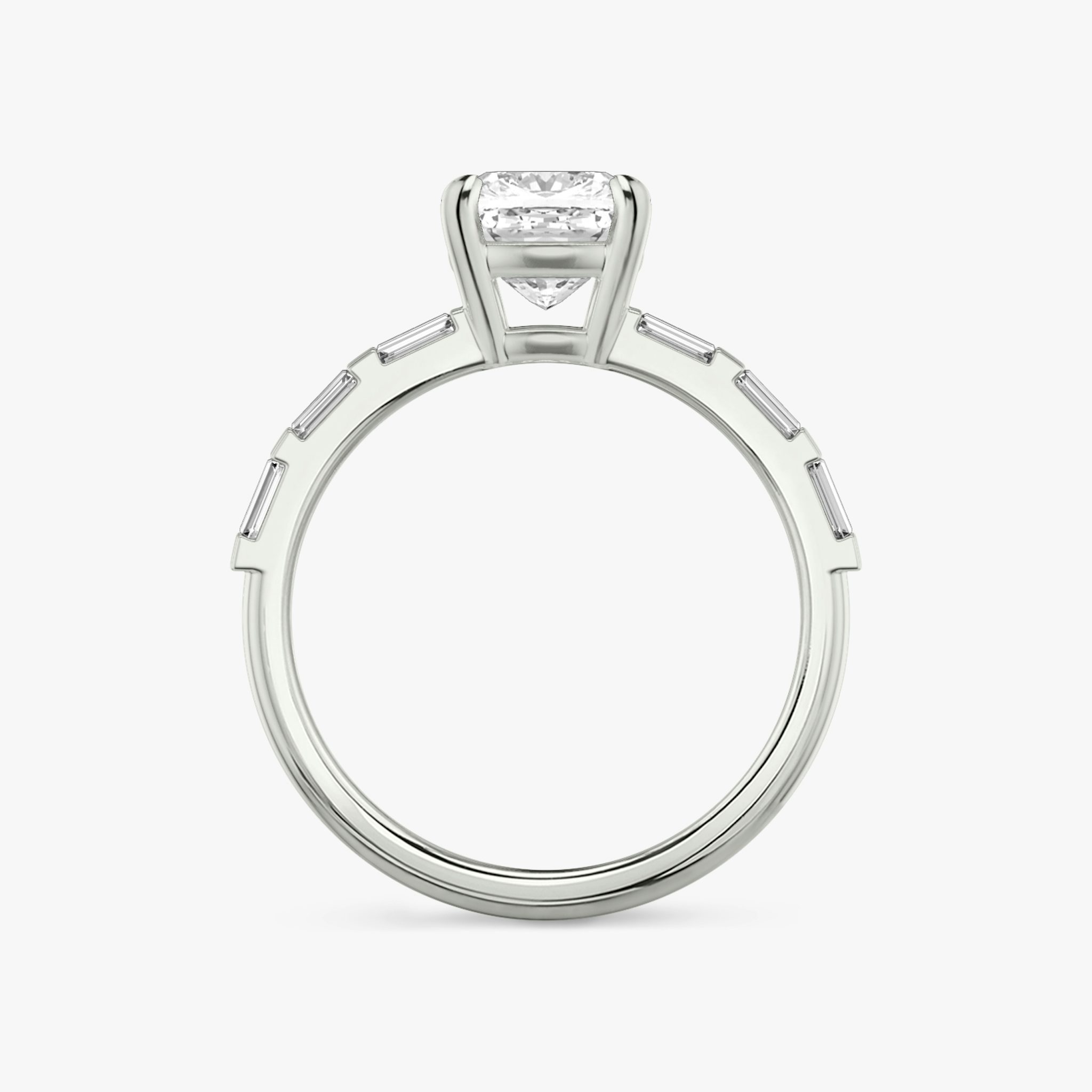 The Double Band | Cushion | Platinum | bandAccent: Pavé | bandStoneShape: Baguette | diamondOrientation: vertical | caratWeight: other
