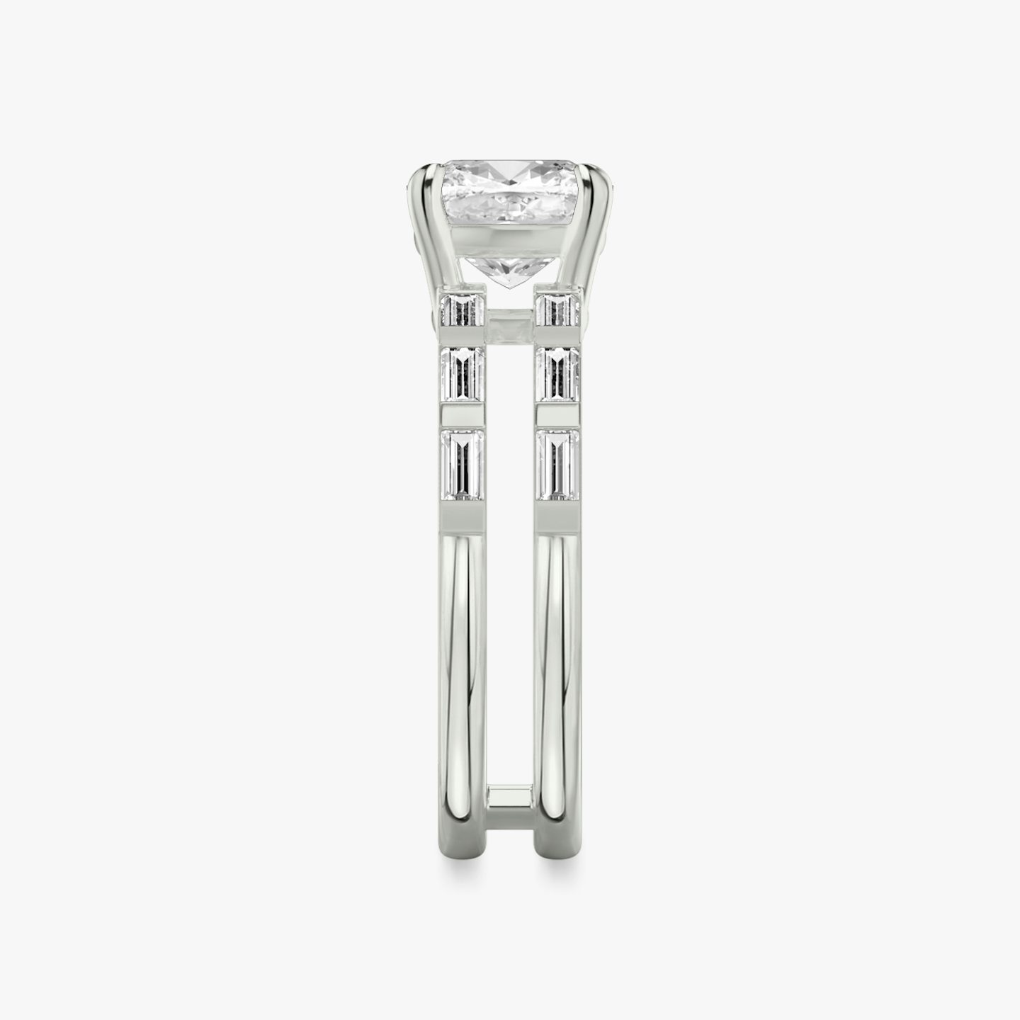 The Double Band | Cushion | Platinum | bandAccent: Pavé | bandStoneShape: Baguette | diamondOrientation: vertical | caratWeight: other