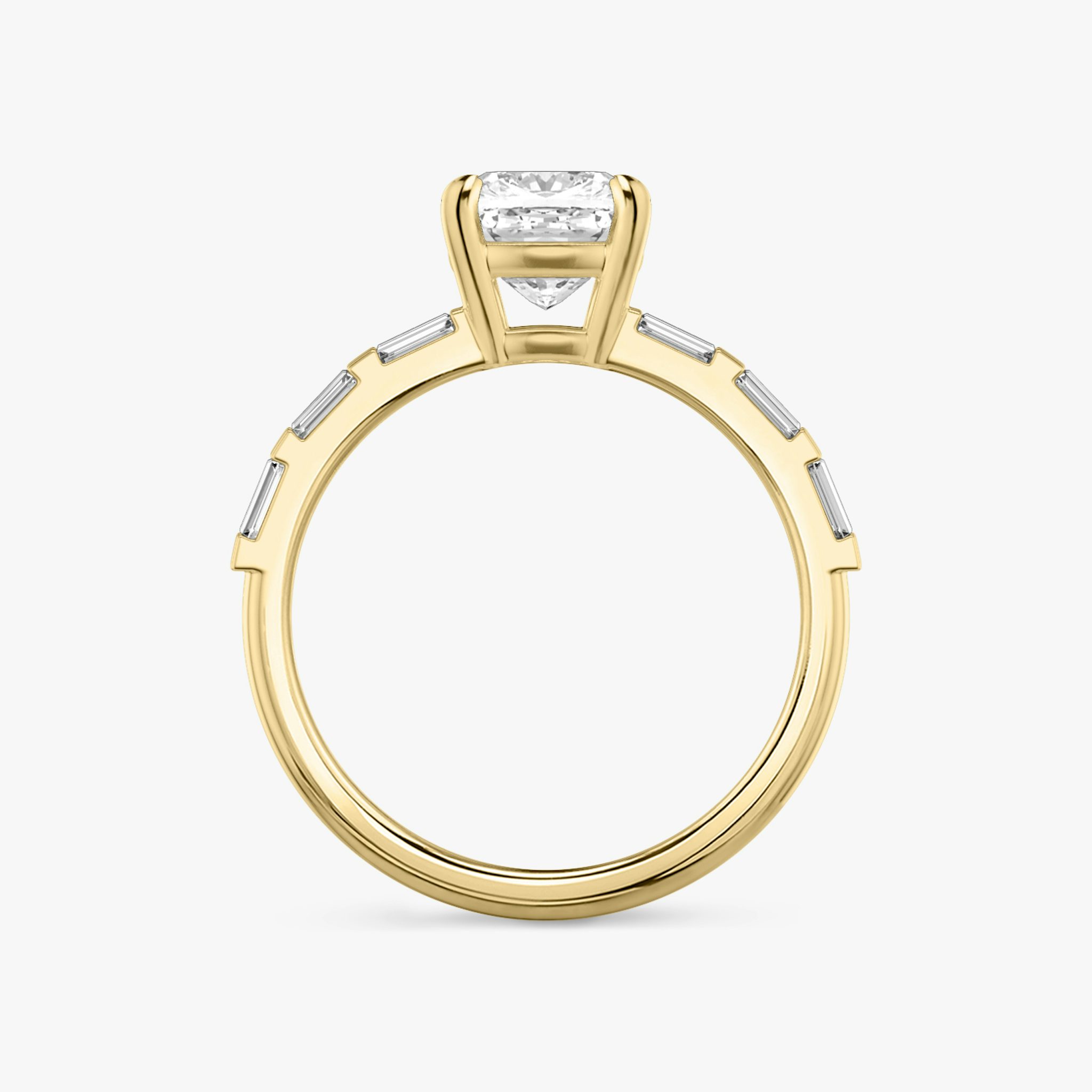 The Double Band | Cushion | 18k | Yellow Gold | bandAccent: Pavé | bandStoneShape: Baguette | diamondOrientation: vertical | caratWeight: other