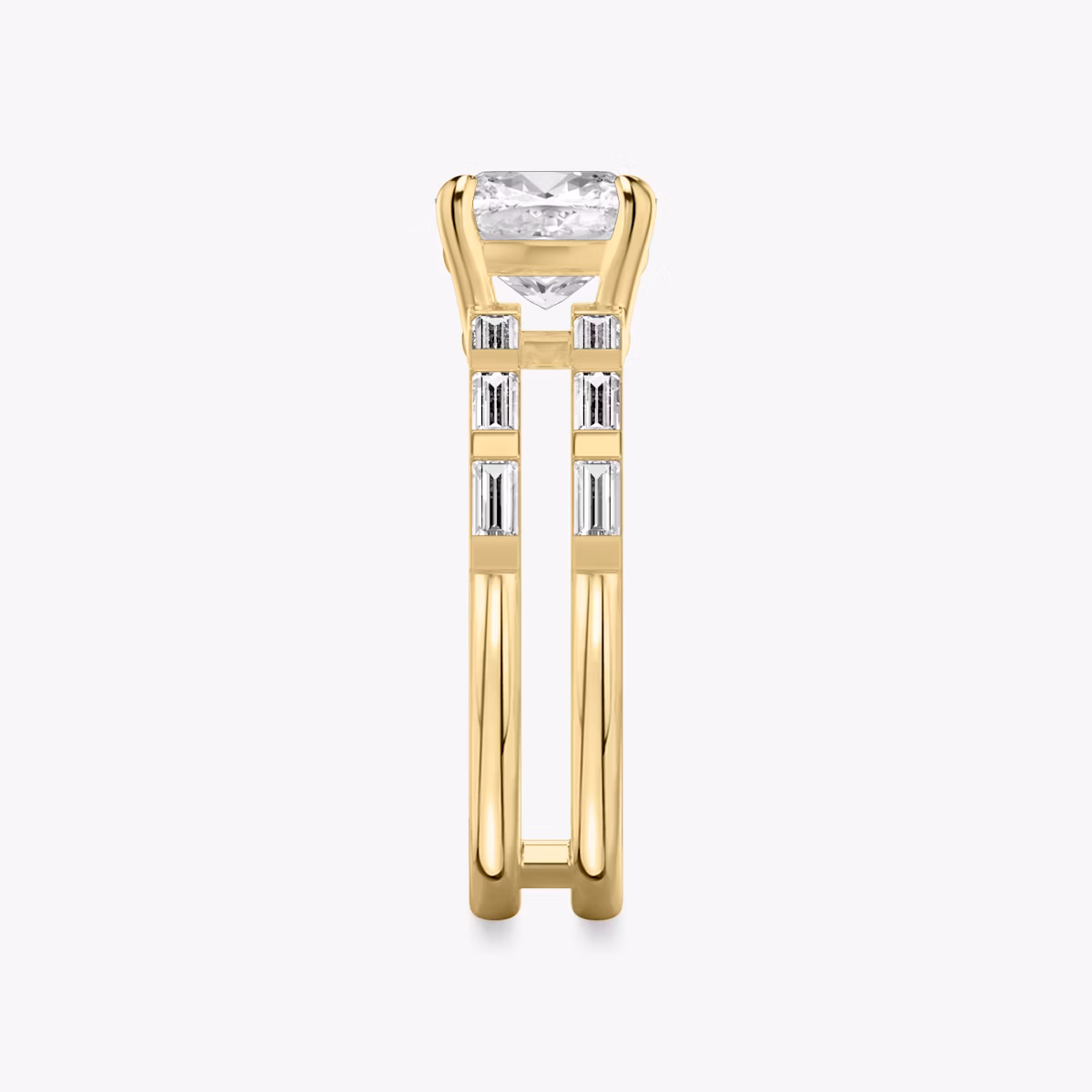The Double Band | Cushion | 18k | Yellow Gold | bandAccent: Pavé | bandStoneShape: Baguette | diamondOrientation: vertical | caratWeight: other