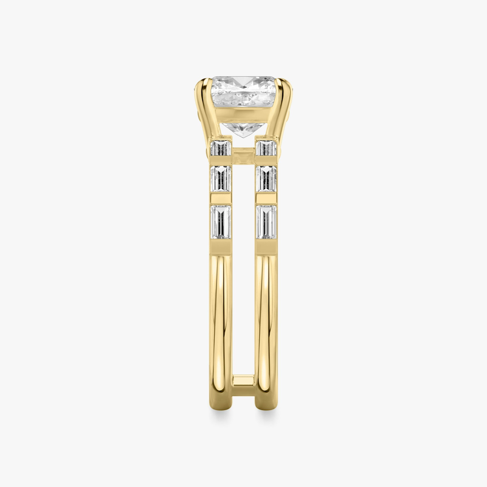 The Double Band | Cushion | 18k | Yellow Gold | bandAccent: Pavé | bandStoneShape: Baguette | diamondOrientation: vertical | caratWeight: other