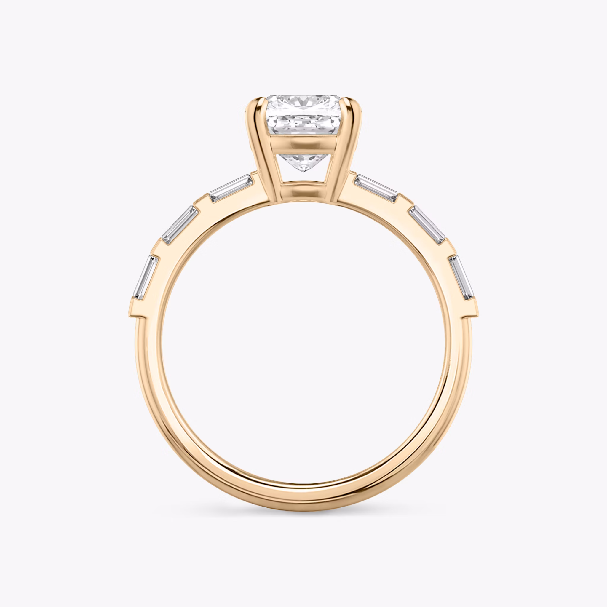 The Double Band | Cushion | 14k | Rose Gold | bandAccent: Pavé | bandStoneShape: Baguette | diamondOrientation: vertical | caratWeight: other