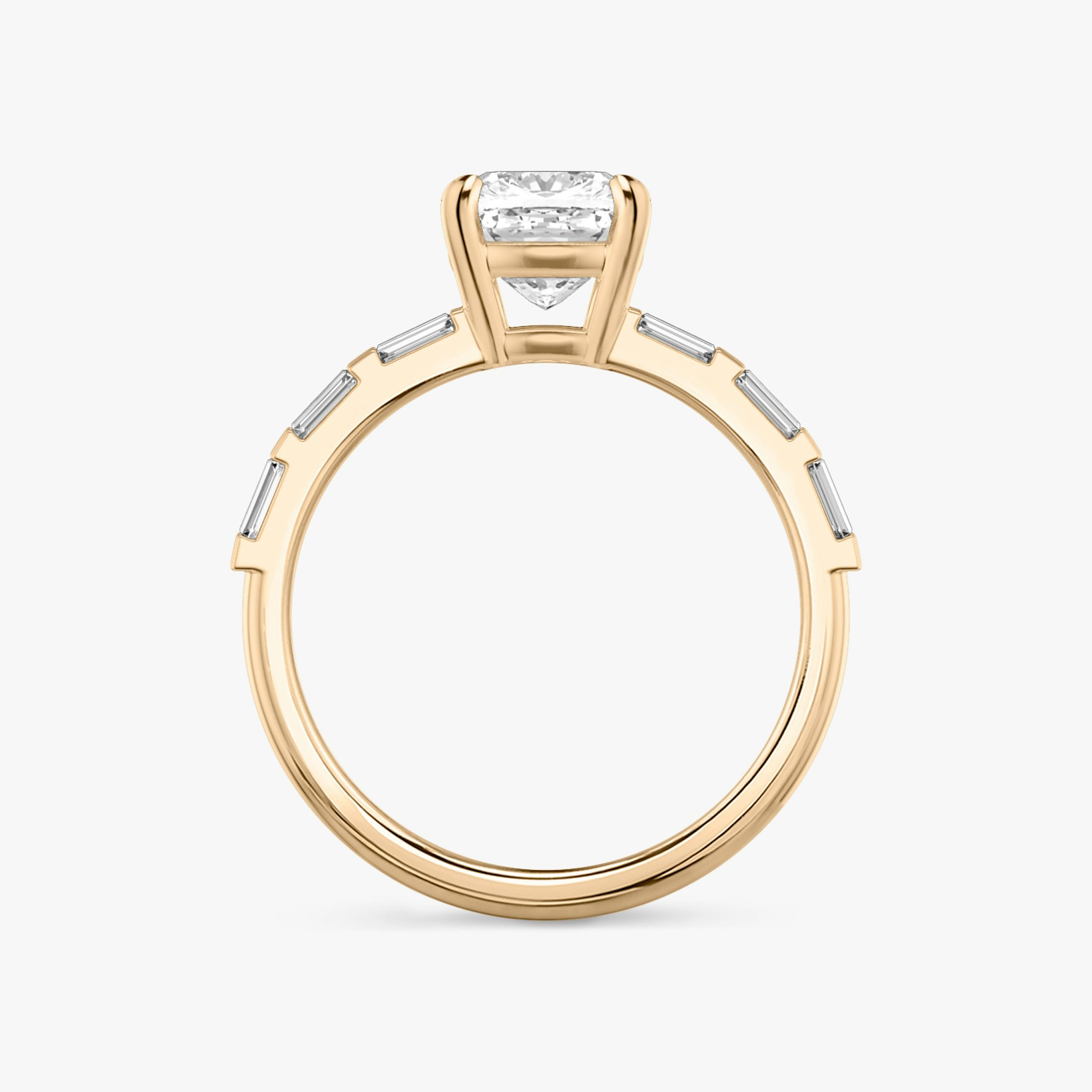 The Double Band | Cushion | 14k | Rose Gold | bandAccent: Pavé | bandStoneShape: Baguette | diamondOrientation: vertical | caratWeight: other
