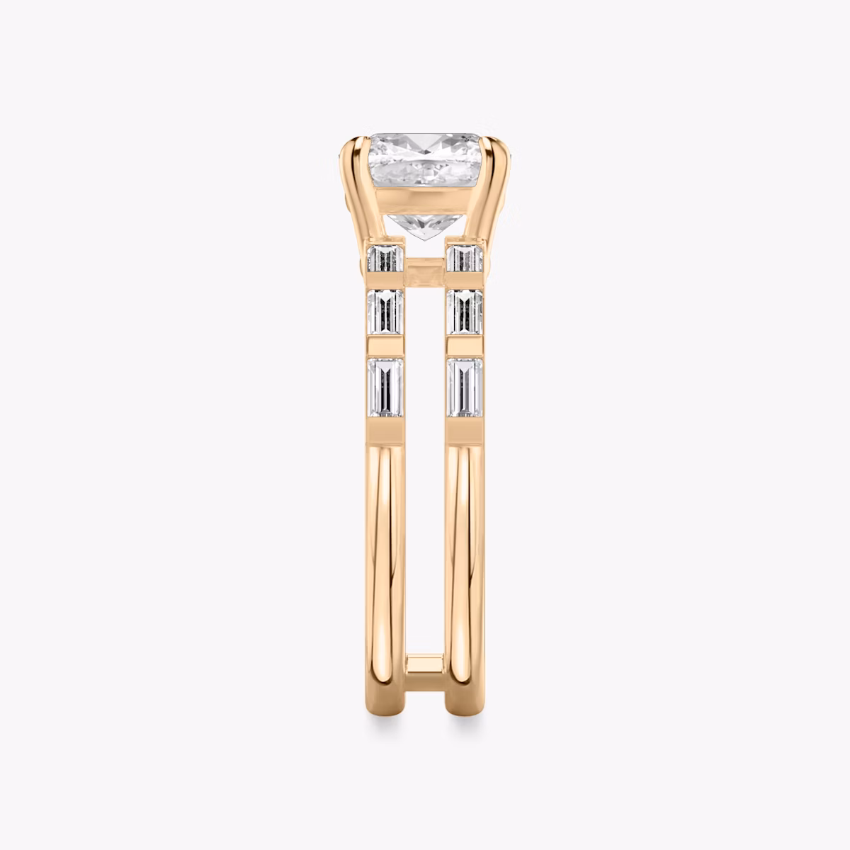 The Double Band | Cushion | 14k | Rose Gold | bandAccent: Pavé | bandStoneShape: Baguette | diamondOrientation: vertical | caratWeight: other