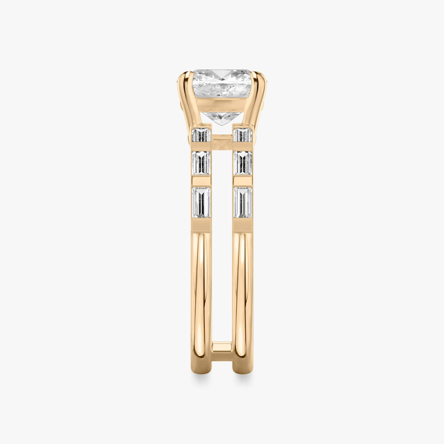 The Double Band | Cushion | 14k | Rose Gold | bandAccent: Pavé | bandStoneShape: Baguette | diamondOrientation: vertical | caratWeight: other